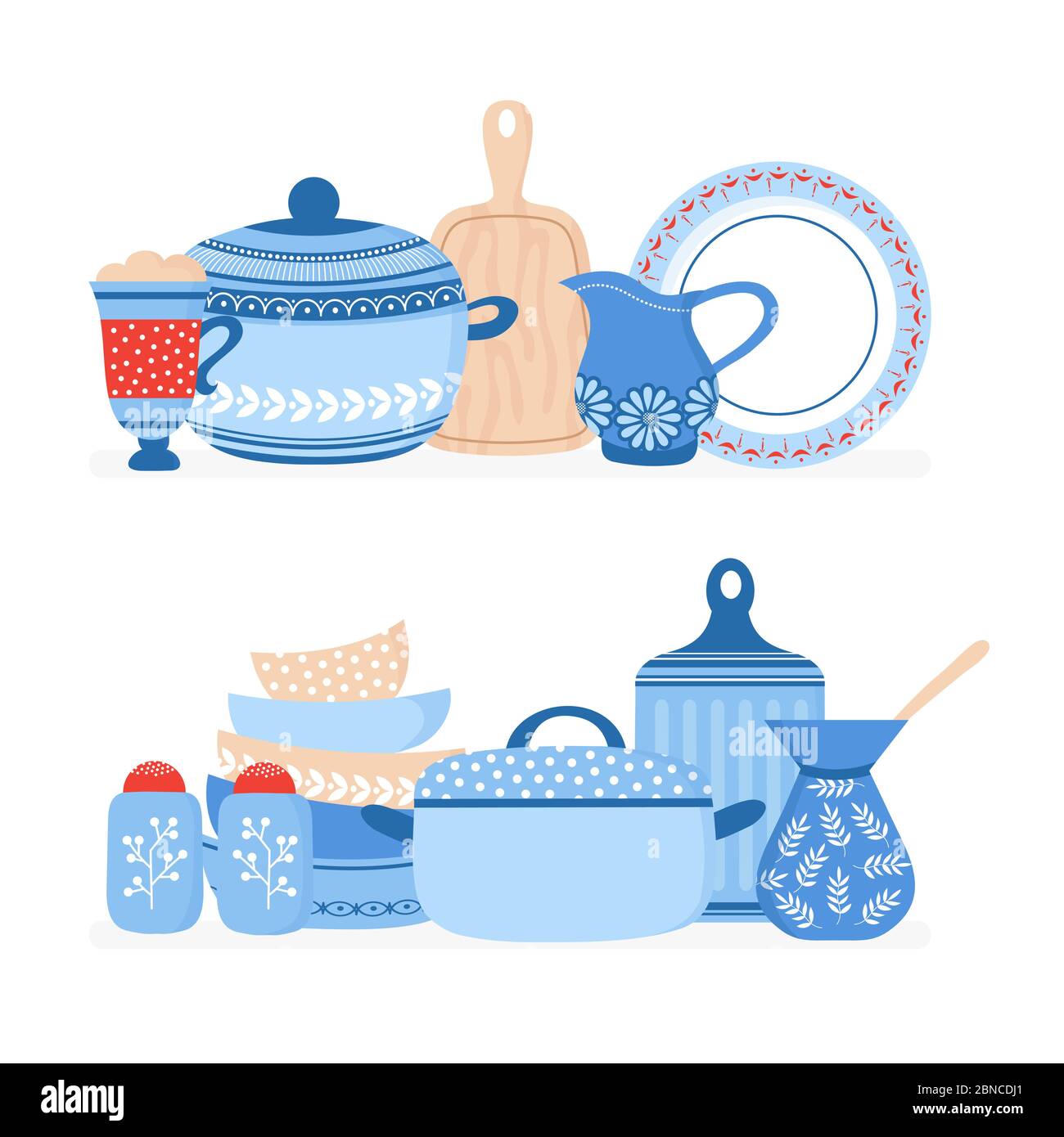 Cookware cartoon. Utensili da cucina, utensili da cucina vettoriali set isolato. Illustrazione di utensili da cucina, stoviglie per utensili da cucina Illustrazione Vettoriale