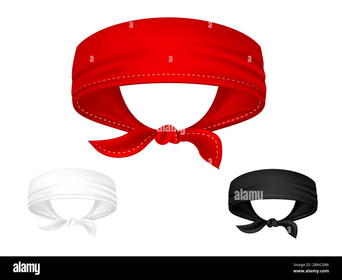 Bandana testa vettoriale realistica isolata su sfondo bianco. Immagine del nastro in tessuto Illustrazione Vettoriale