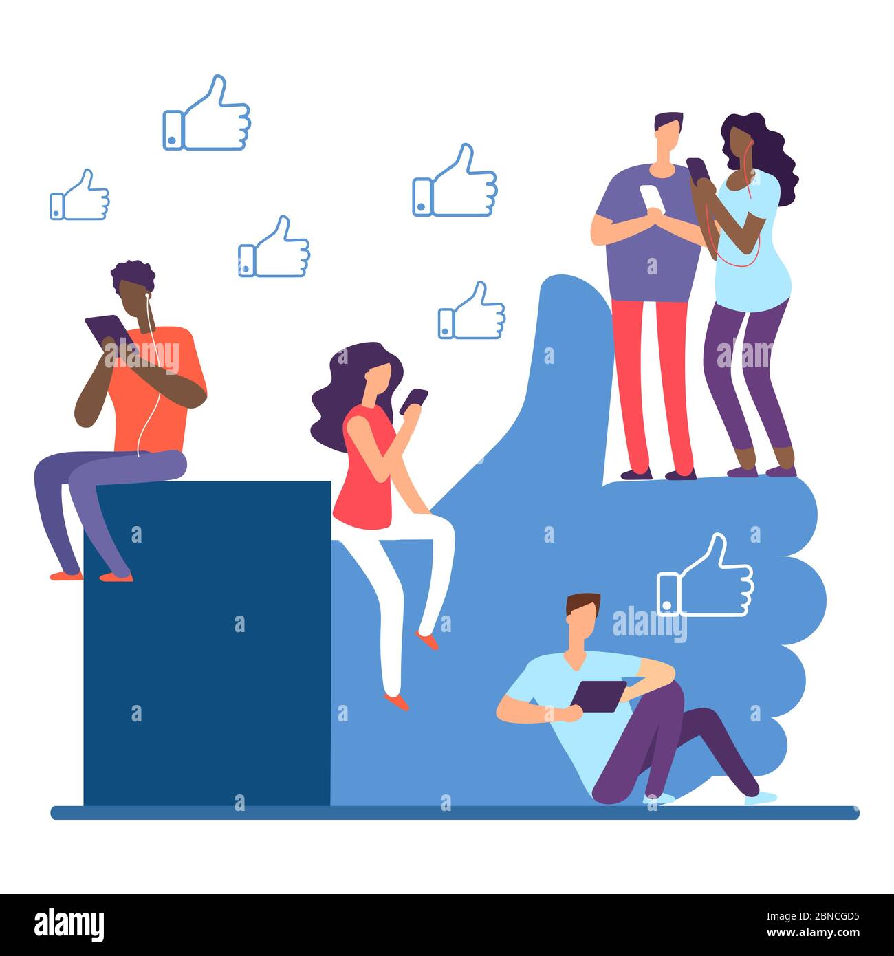 Social network e persone internazionali, come il concetto vettoriale. Illustrazione di persone come nei social media, le chat con smartphone Illustrazione Vettoriale