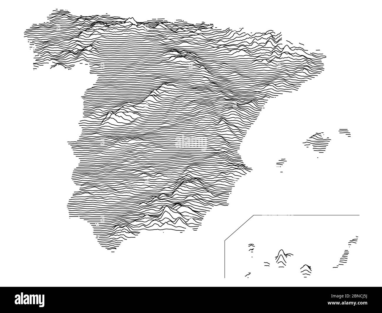 Light Topographic Relief Map of Spain Foto Stock