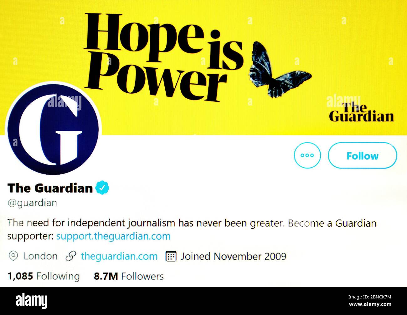 Pagina Twitter (Maggio 2020) : il giornale Guardiano Foto Stock