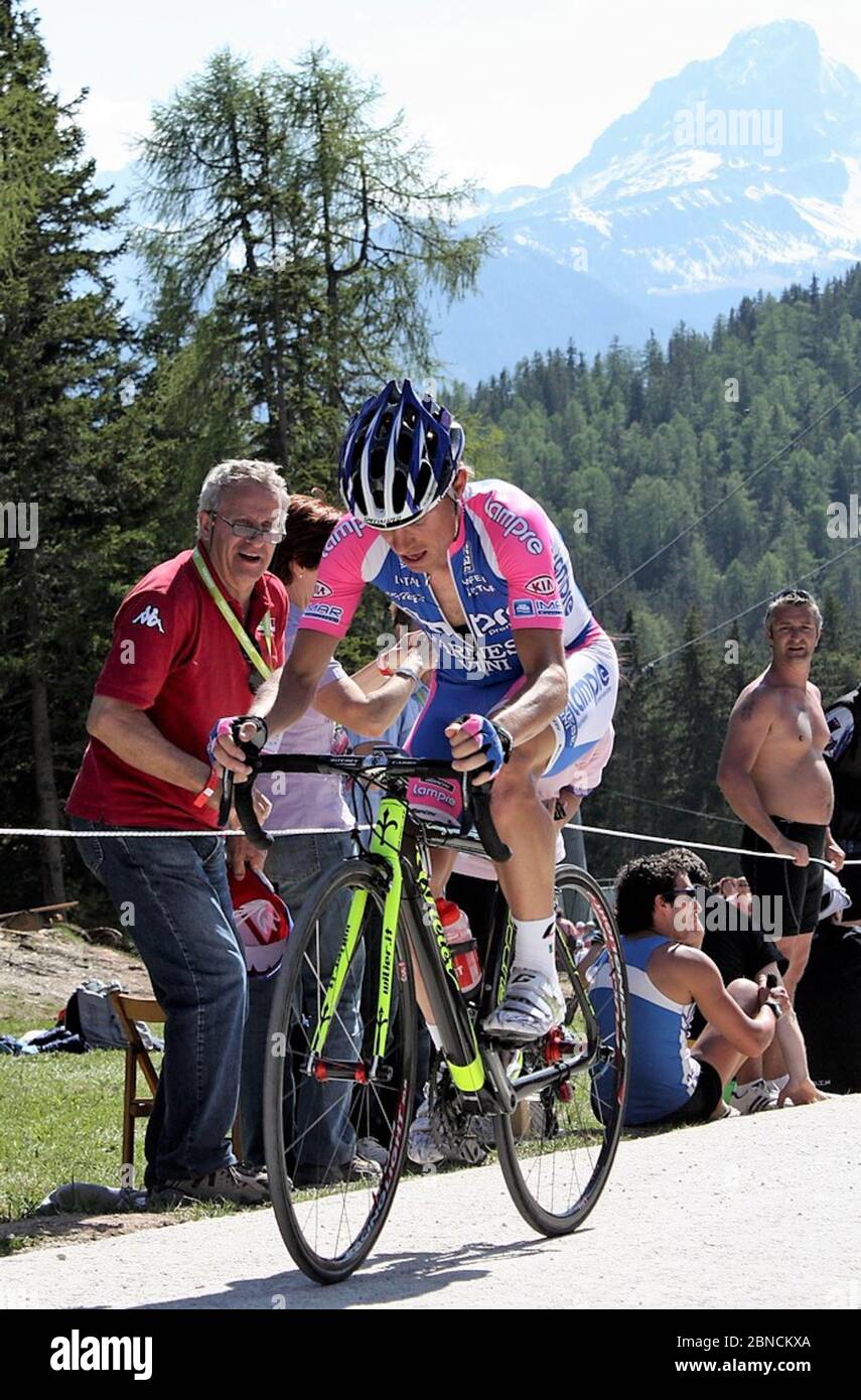 Damiano Cunego dei Vini Lampre-Farnese durante il Tour d'Italie San Vigilio di Marebbe – Plan de Corones (12.9 km) il 25 Maggio 2010 in Plan de Corones ,Italie - Foto Laurent Lairys / DPPI Foto Stock