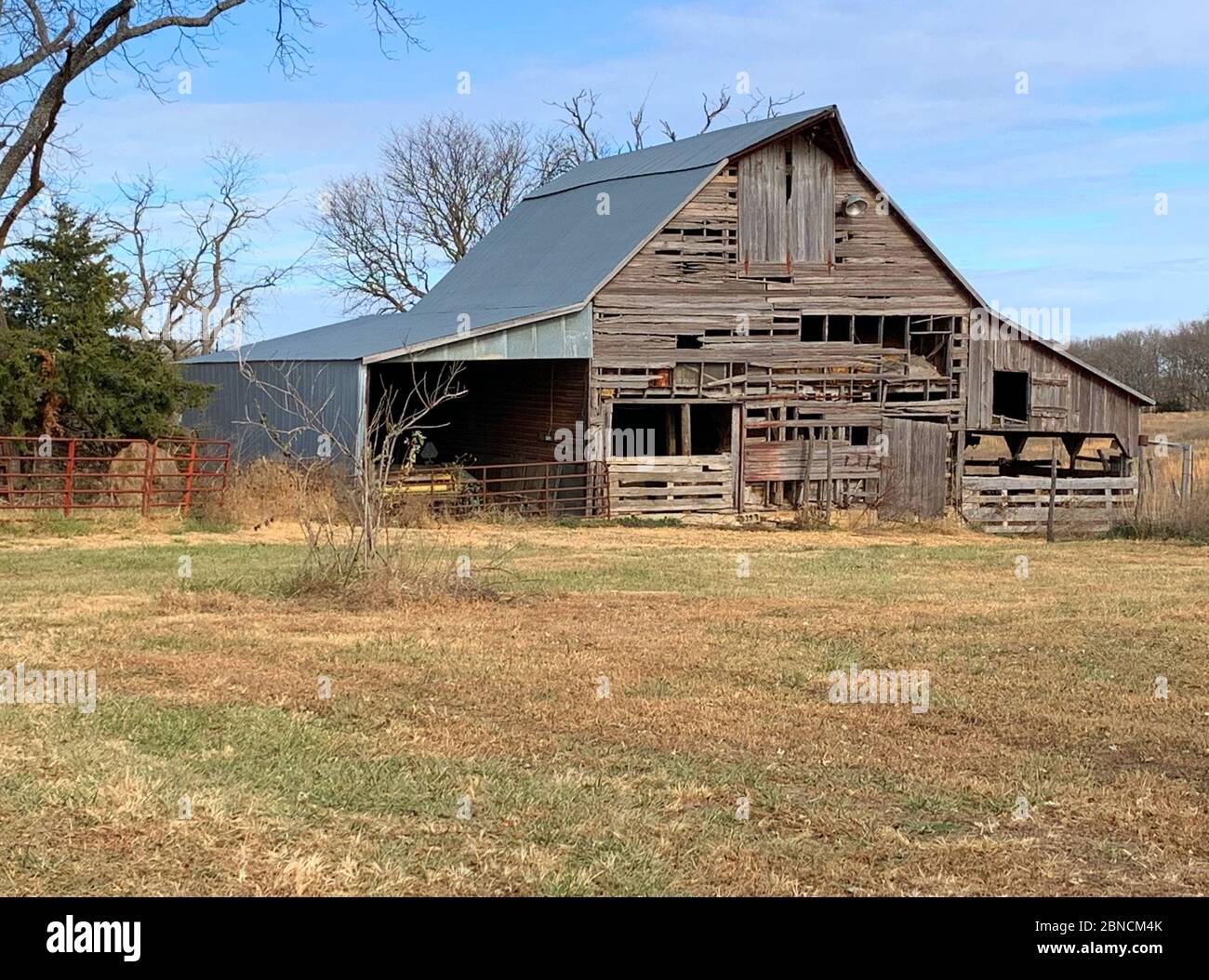 Vecchio fienile di legno abbandonato nel paese Foto Stock