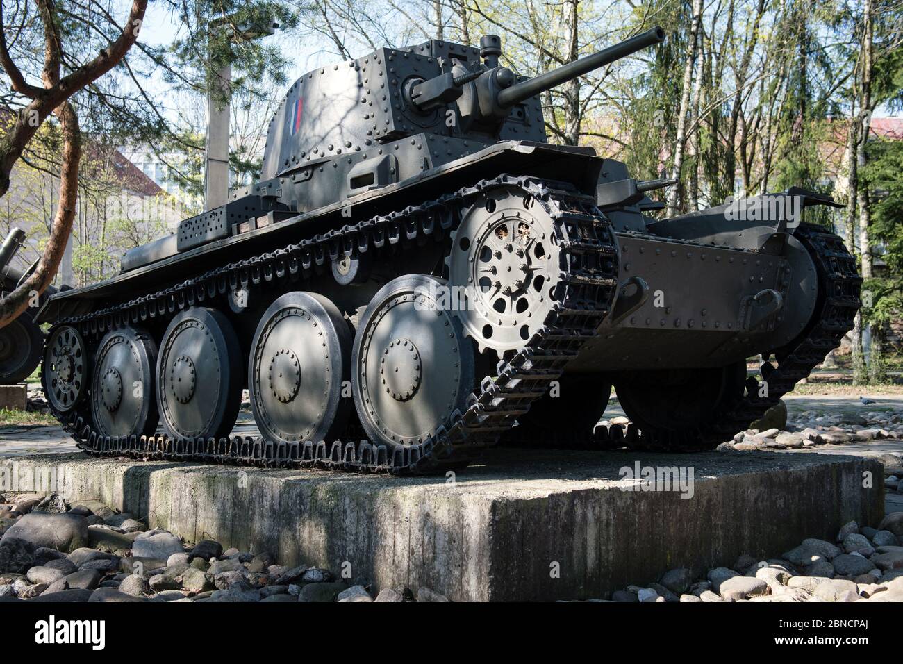 Canotta militare cecoslovacca in mostra Foto Stock