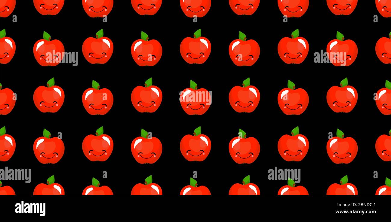 mela rossa. Frutta esotica. Carattere di mela e modello senza giunture. Illustrazione. Foto Stock