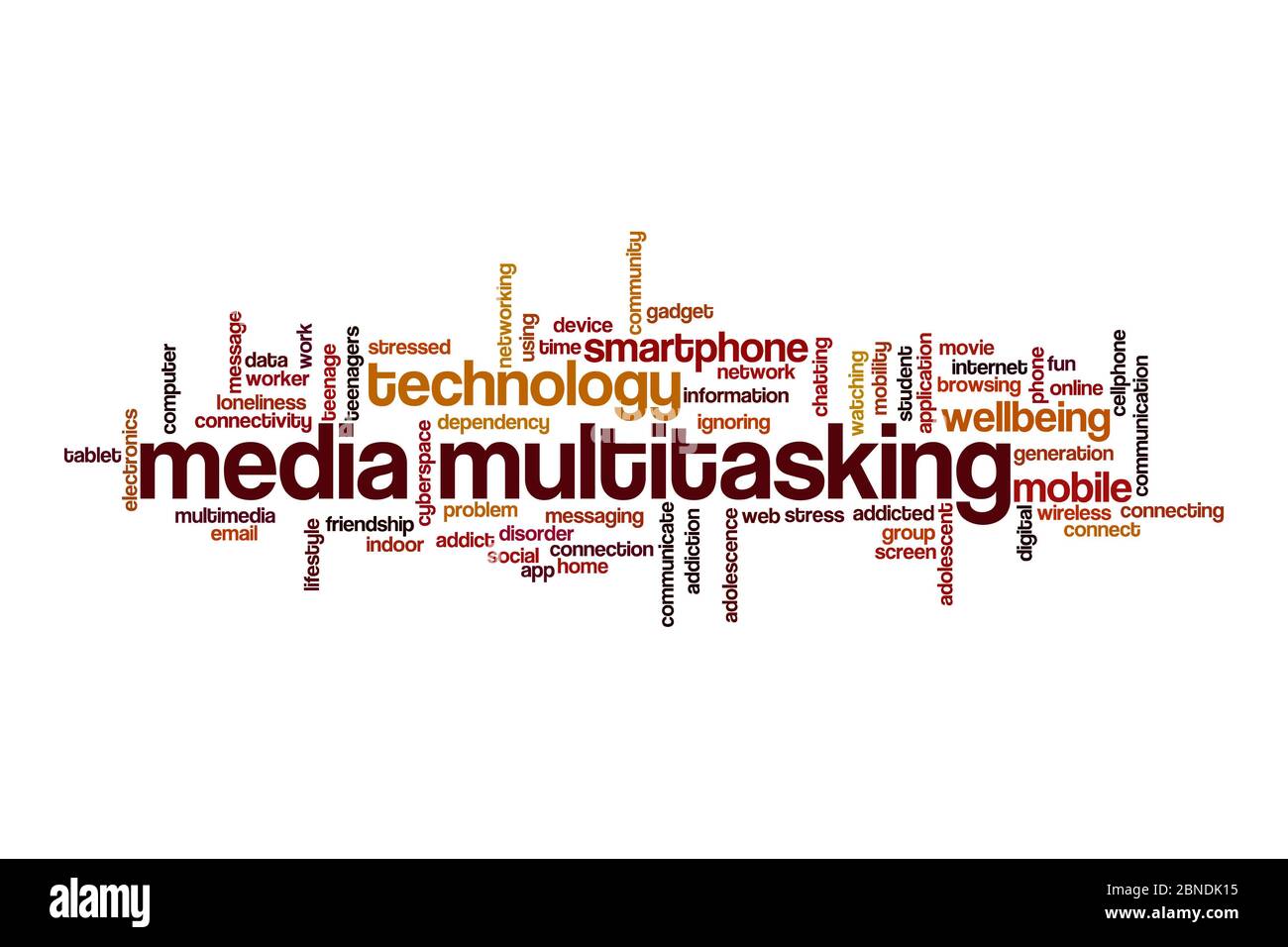 Concetto di cloud multitasking multimediale su sfondo bianco Foto Stock