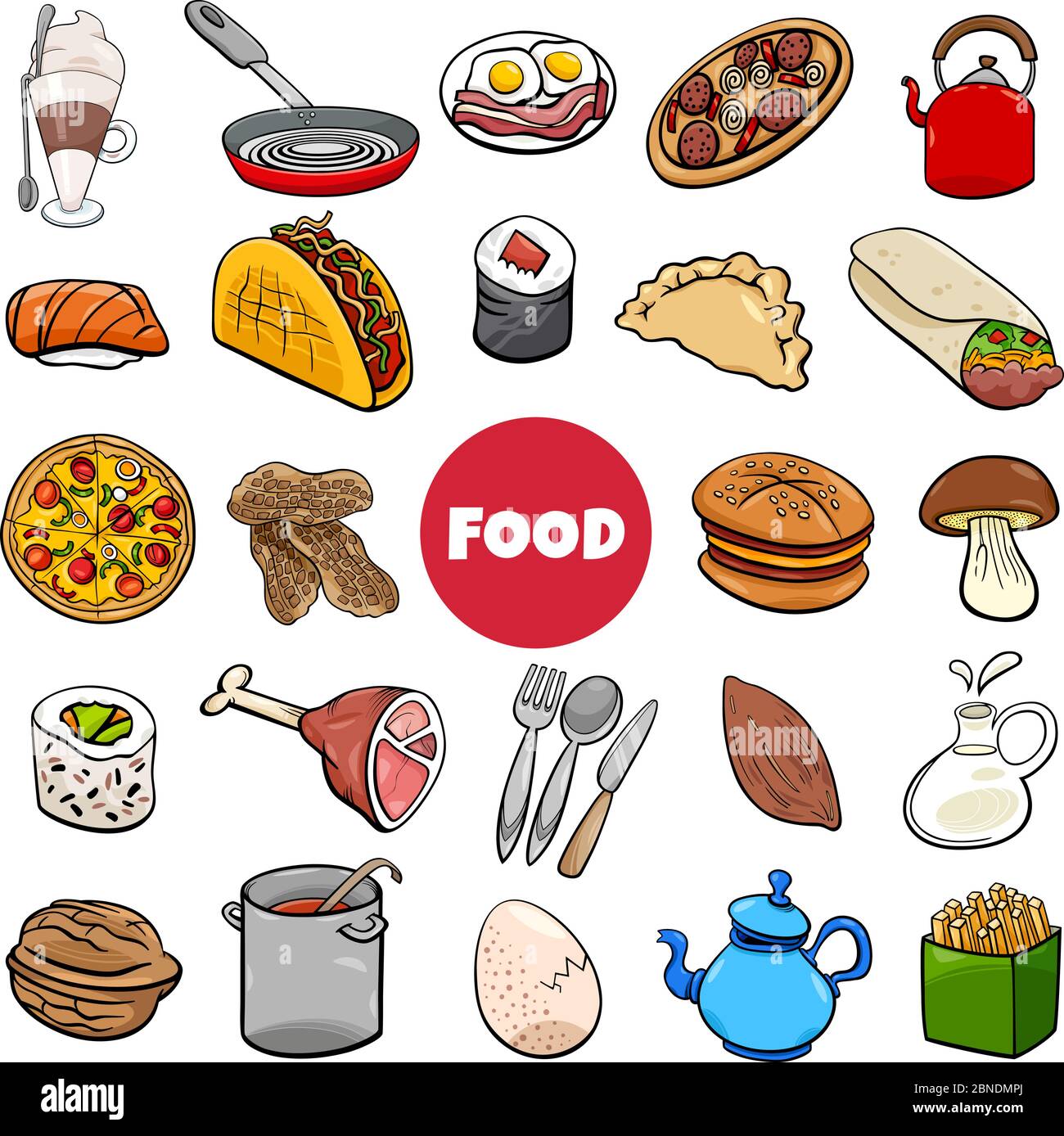 Illustrazione di Cartoon di oggetti alimentari Big Set Illustrazione Vettoriale