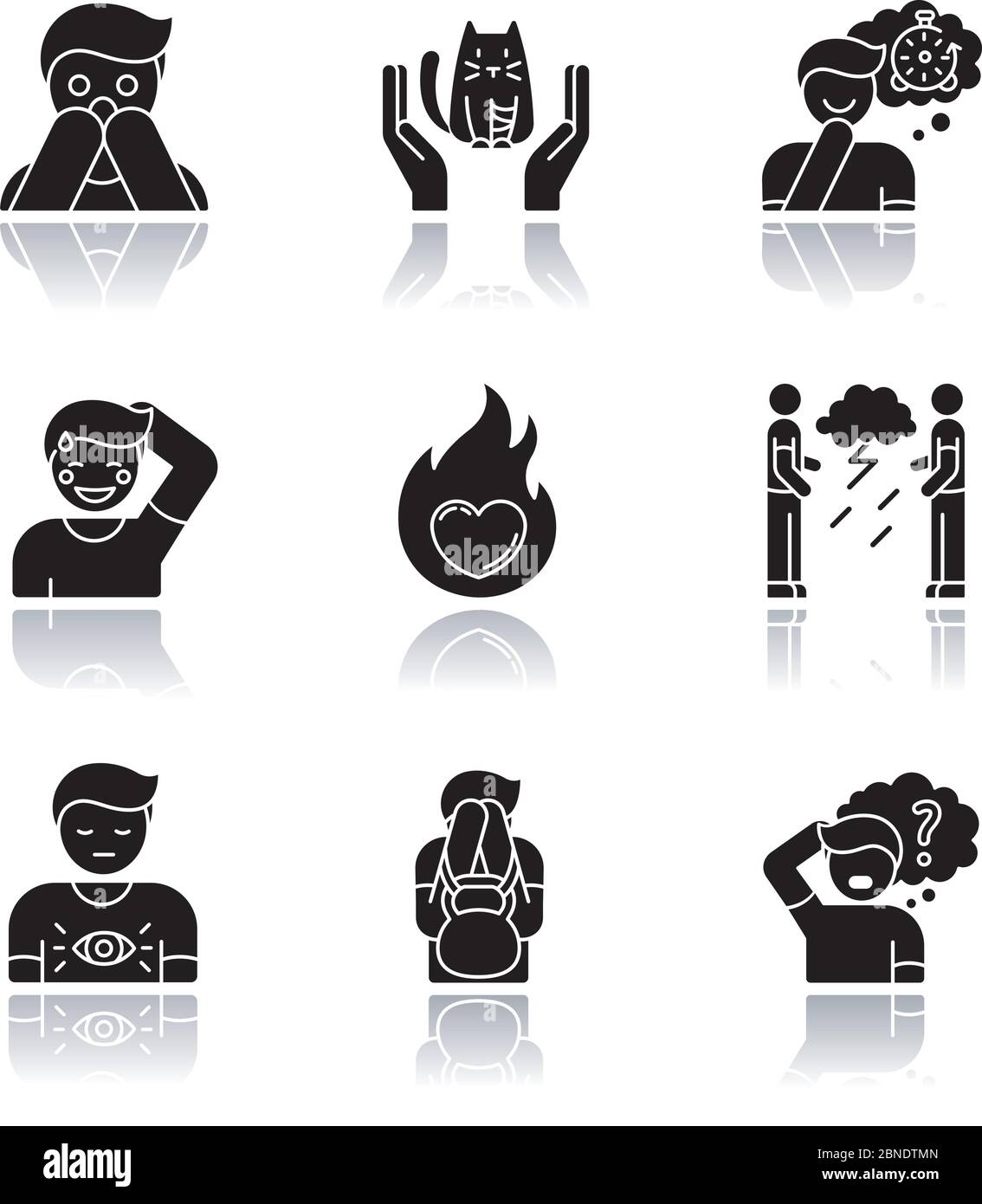 Emotion Drop ombra glifo nero icone set Illustrazione Vettoriale