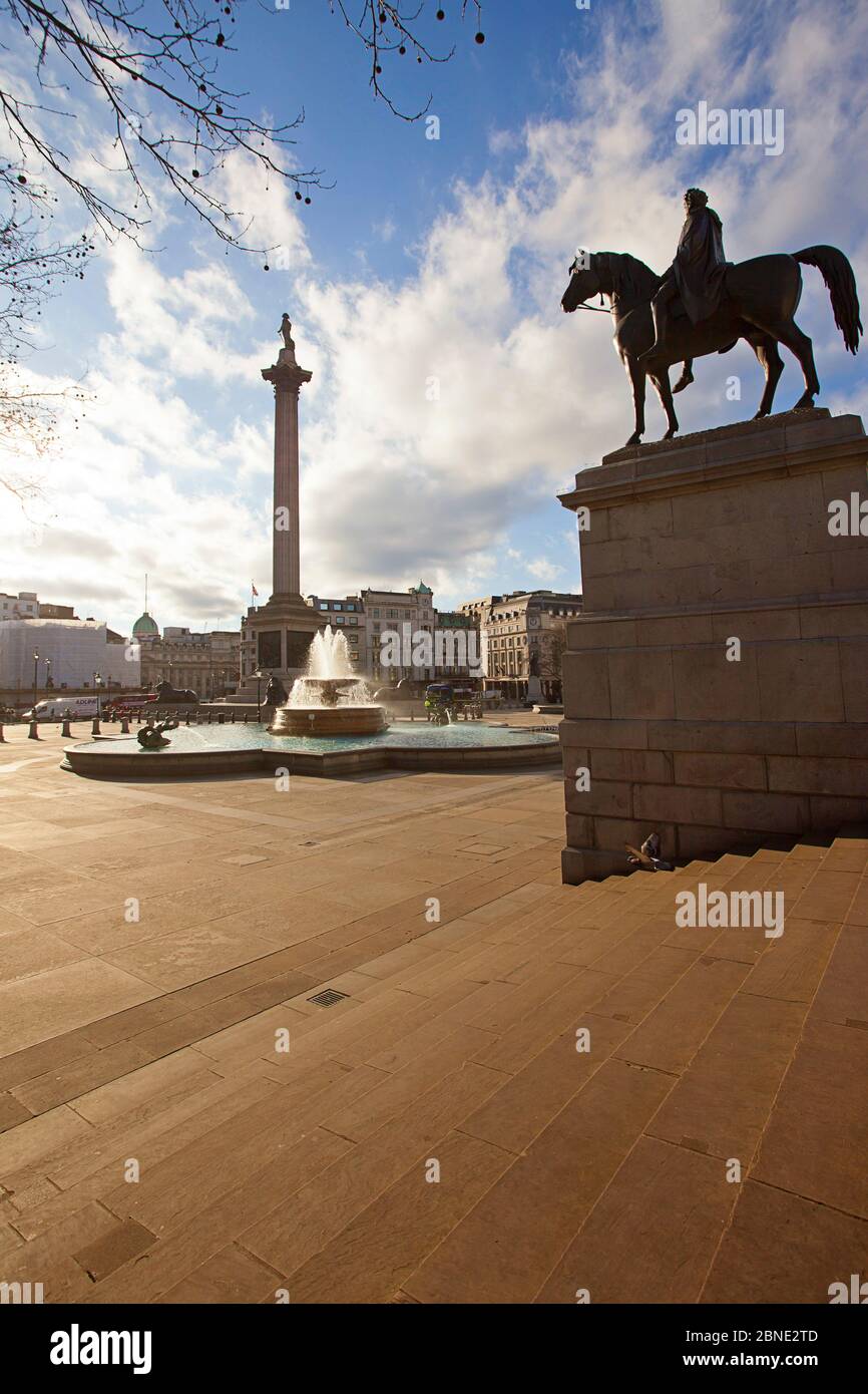 Colonna di Nelsons e statua di Re Giorgio IV, Trafalgar Square, Londra Foto Stock