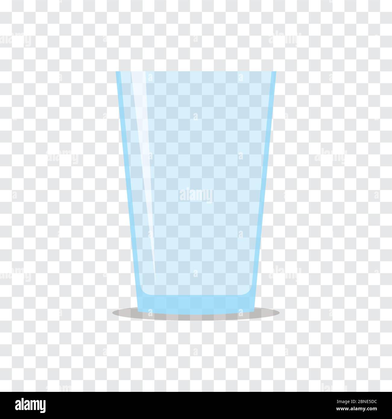 Svuotare il vetro trasparente per acqua o succo. Icona piatta isolata su sfondo a scacchi. Illustrazione vettoriale stilizzata eps10 con trasparenza. Illustrazione Vettoriale