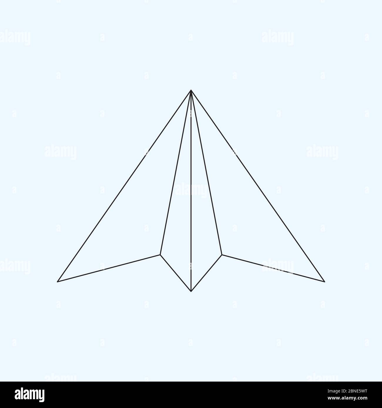 Icona della linea piatta del piano della carta isolata su sfondo azzurro. Contorno simbolo di un aereo origami papercraft. Illustrazione lineare di Vector eps8. Illustrazione Vettoriale