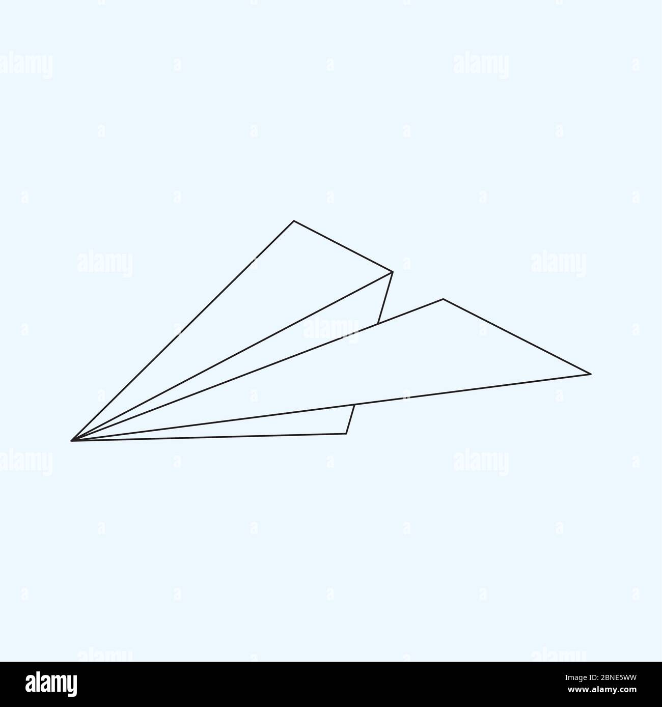 Icona della linea piatta del piano della carta isolata su sfondo azzurro. Contorno simbolo di un aereo origami papercraft. Illustrazione lineare di Vector eps8. Illustrazione Vettoriale