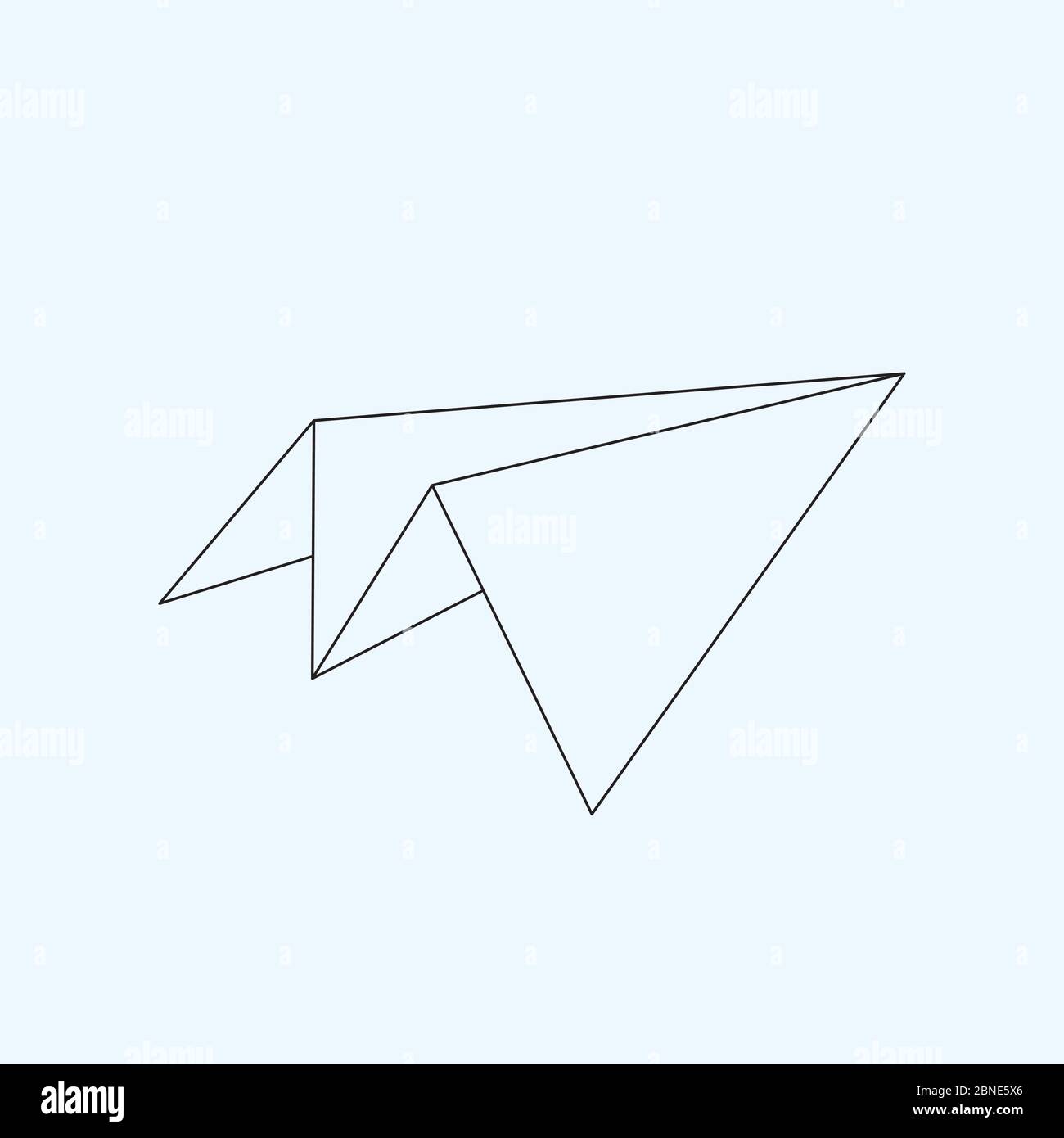 Icona della linea piatta del piano della carta isolata su sfondo azzurro. Contorno simbolo di un aereo origami papercraft. Illustrazione lineare di Vector eps8. Illustrazione Vettoriale