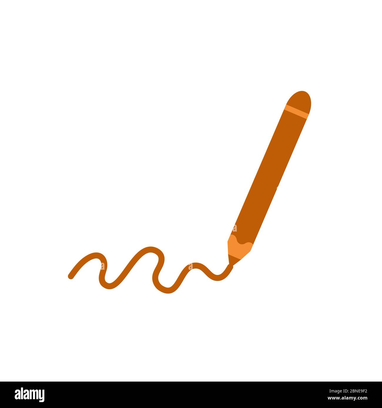 La matita traccia una linea a zigzag in marrone. Su sfondo bianco. Il soggetto di cancelleria per disegno. Annotare. Illustrazione vettoriale cartoon Illustrazione Vettoriale