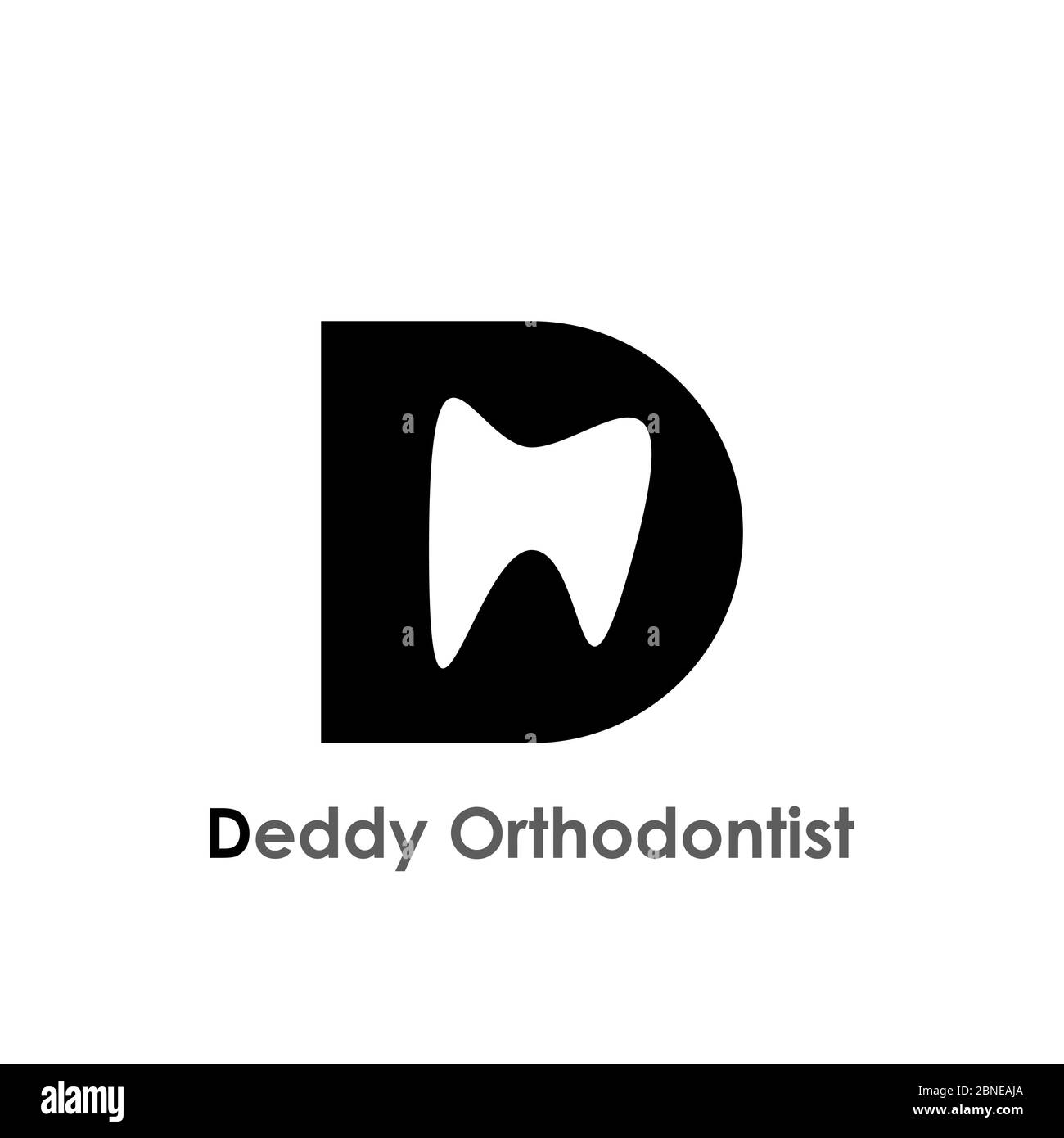 Logo astratto del dente, con stile negativo sullo spazio sulla lettera D design Concept, isolato su sfondo bianco. Illustrazione Vettoriale