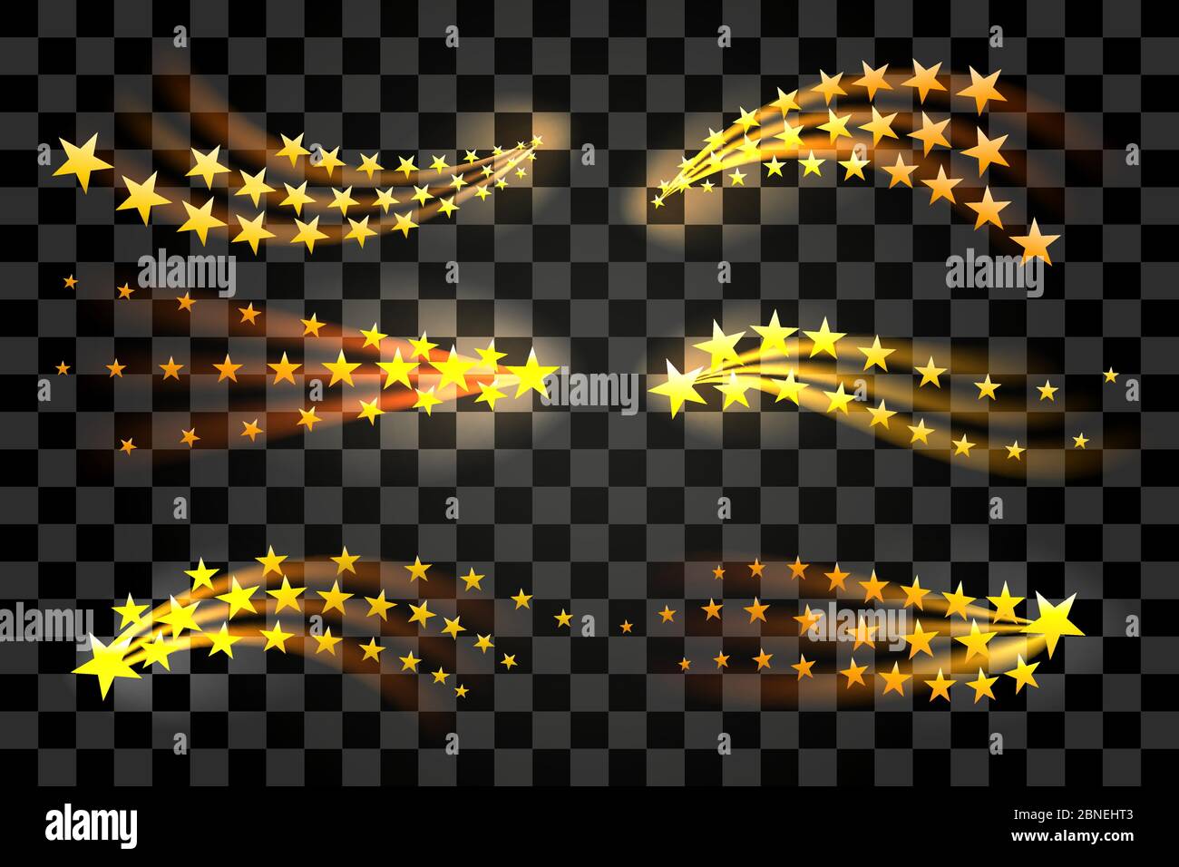 Set di tracce stella effetto luce effetto luce Cartoon su sfondo trasparente. Illustrazione vettoriale. Illustrazione Vettoriale