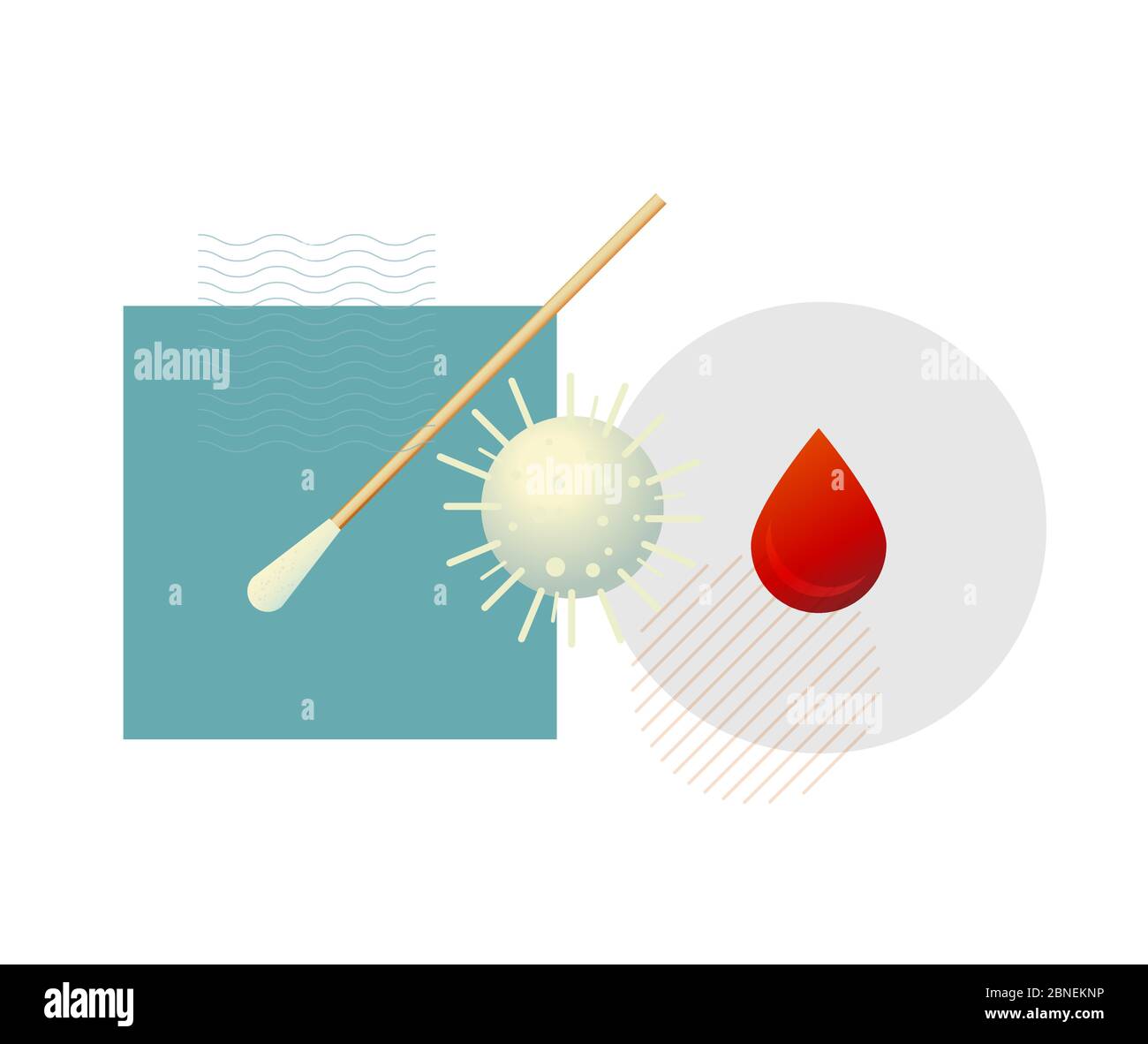 Tampone nasale nasofaringeo e buccale a base di PCR - striscio buccale Test contro test sierologico rapido per COVID-19 - Illustrazione come file eps 10. Illustrazione Vettoriale