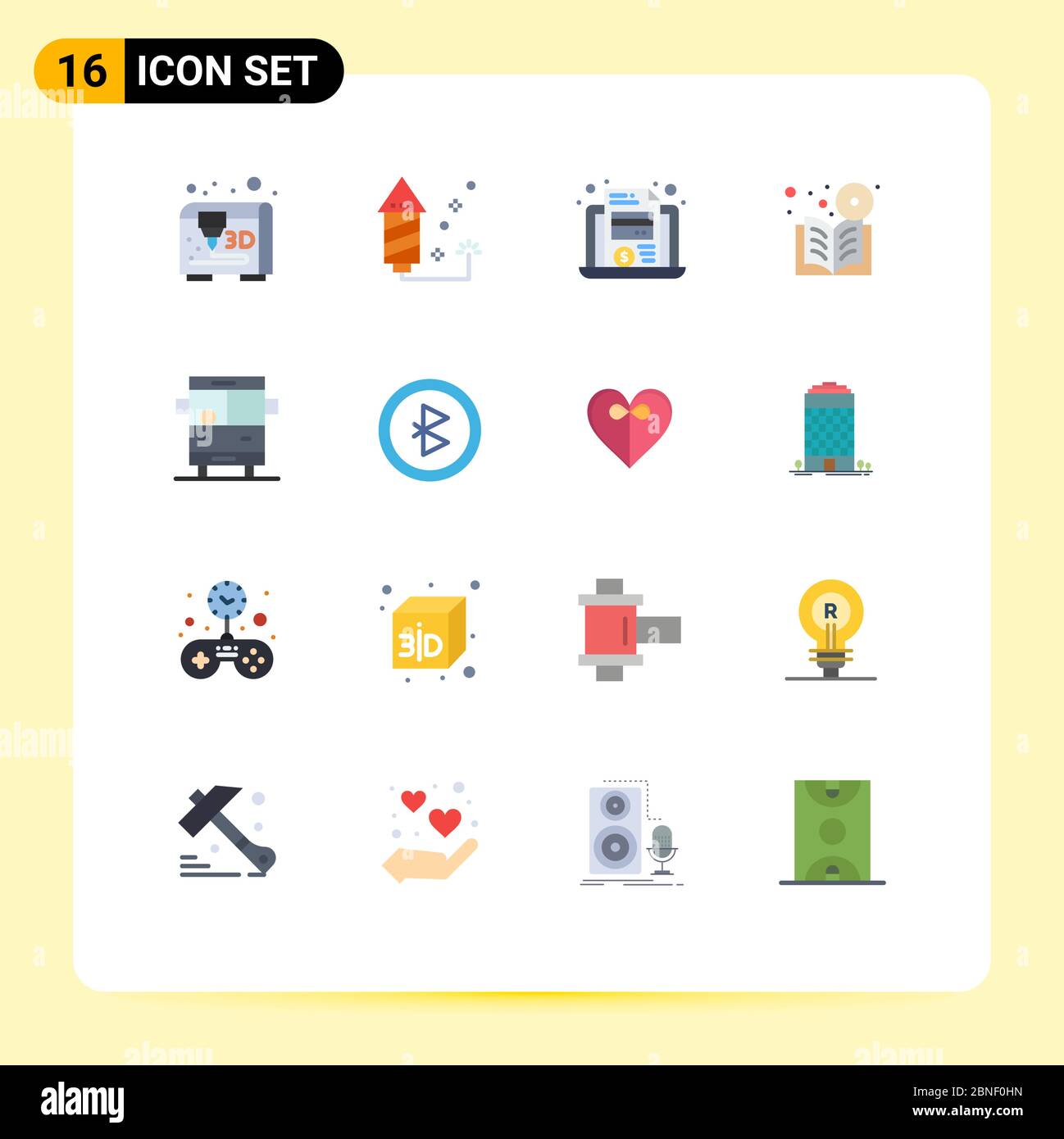 Set di 16 icone moderne dell'interfaccia utente simboli per la scuola, bus, file, corso, apprendimento pacchetto editabile di elementi di progettazione Creative Vector Illustrazione Vettoriale