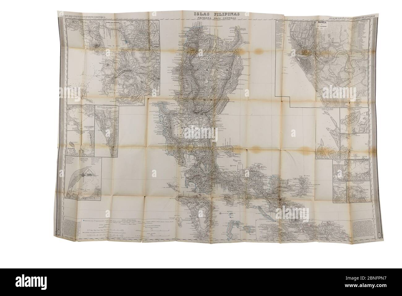 Vecchia mappa filippina isolata su sfondo bianco Foto Stock