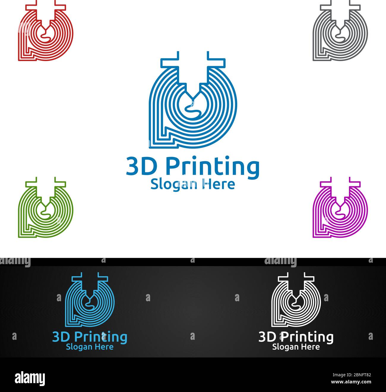 Fast 3D Printing Company Vector Logo Design per media, retail, pubblicità, giornali o libri Illustrazione Vettoriale