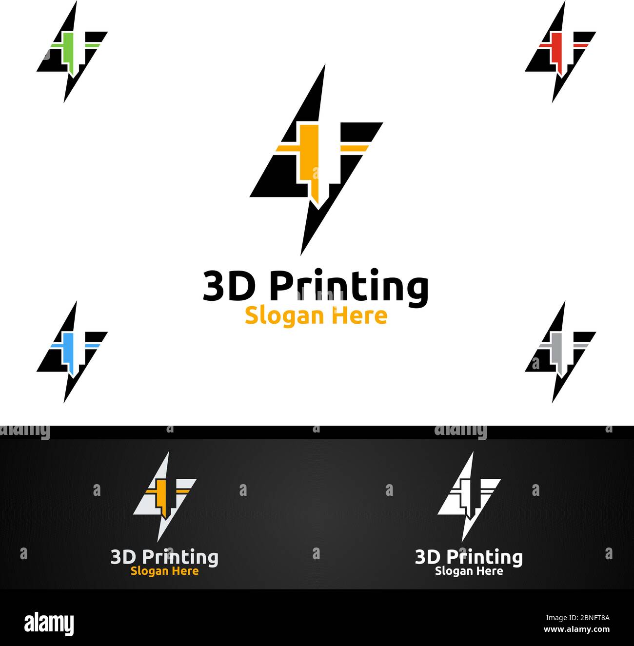 Fast 3D Printing Company Vector Logo Design per media, retail, pubblicità, giornali o libri Illustrazione Vettoriale