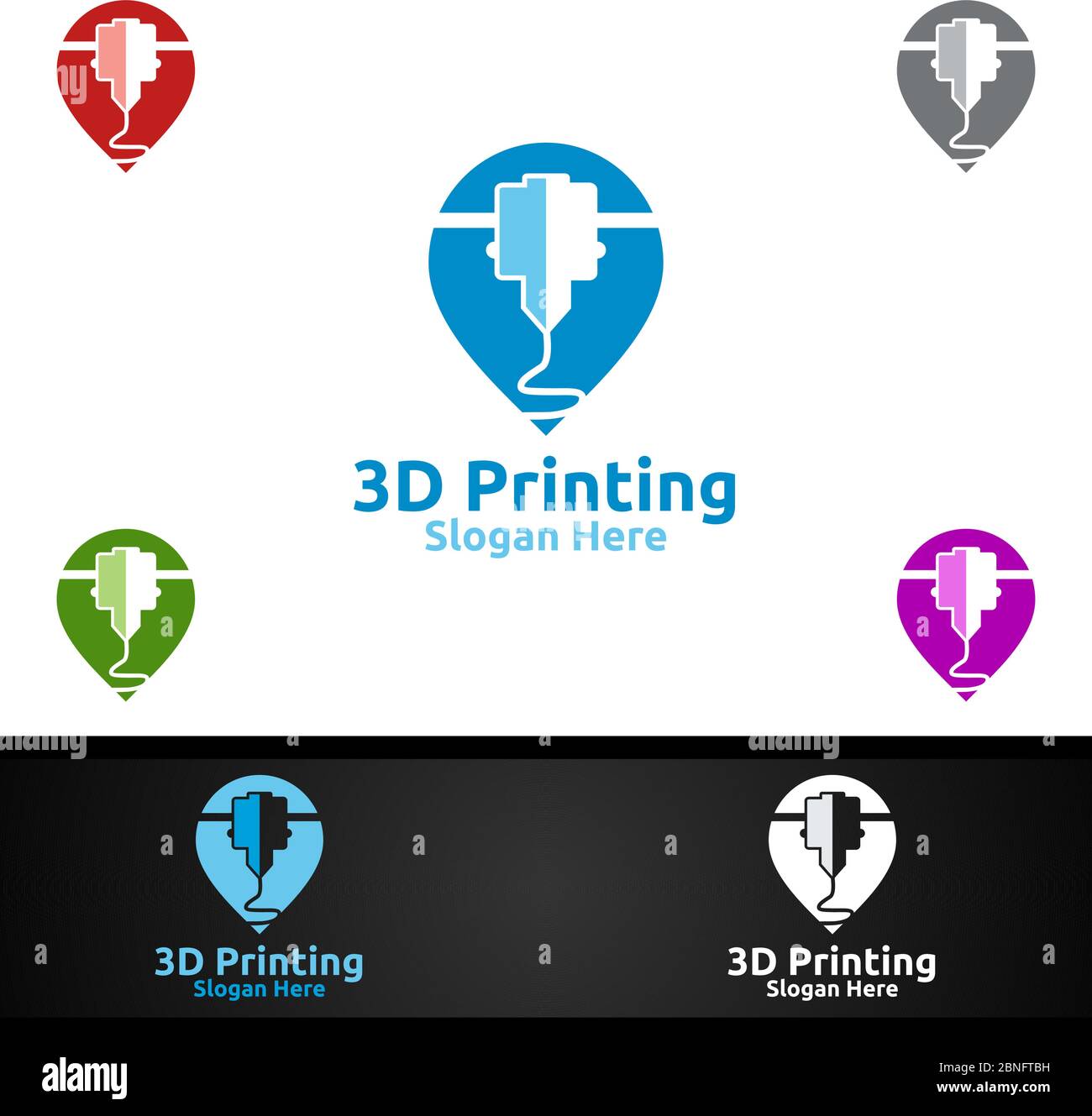 Localizzatore di pin 3D Printing Company Logo vettoriale Design per media, vendita al dettaglio, pubblicità, giornali o libri Illustrazione Vettoriale