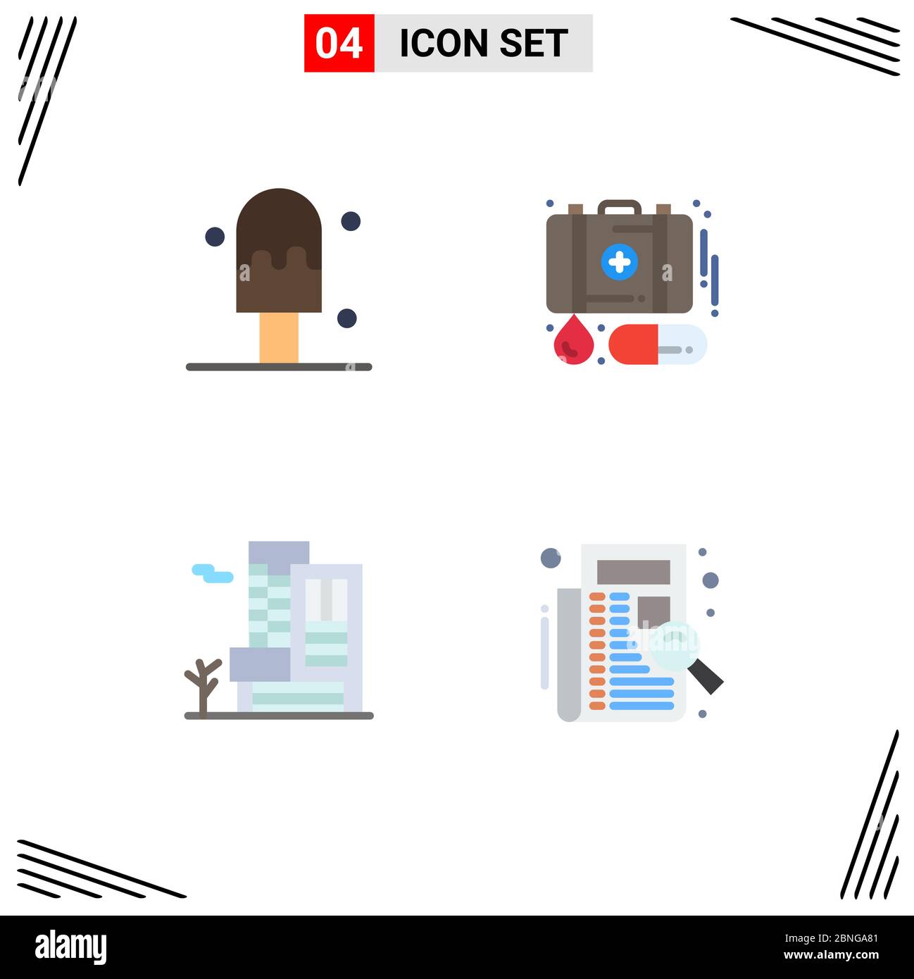 Gruppo di 4 icone moderne piatte Set per crema, tenuta, emergenza, ufficio, archiviazione elementi editabili di disegno vettoriale Illustrazione Vettoriale