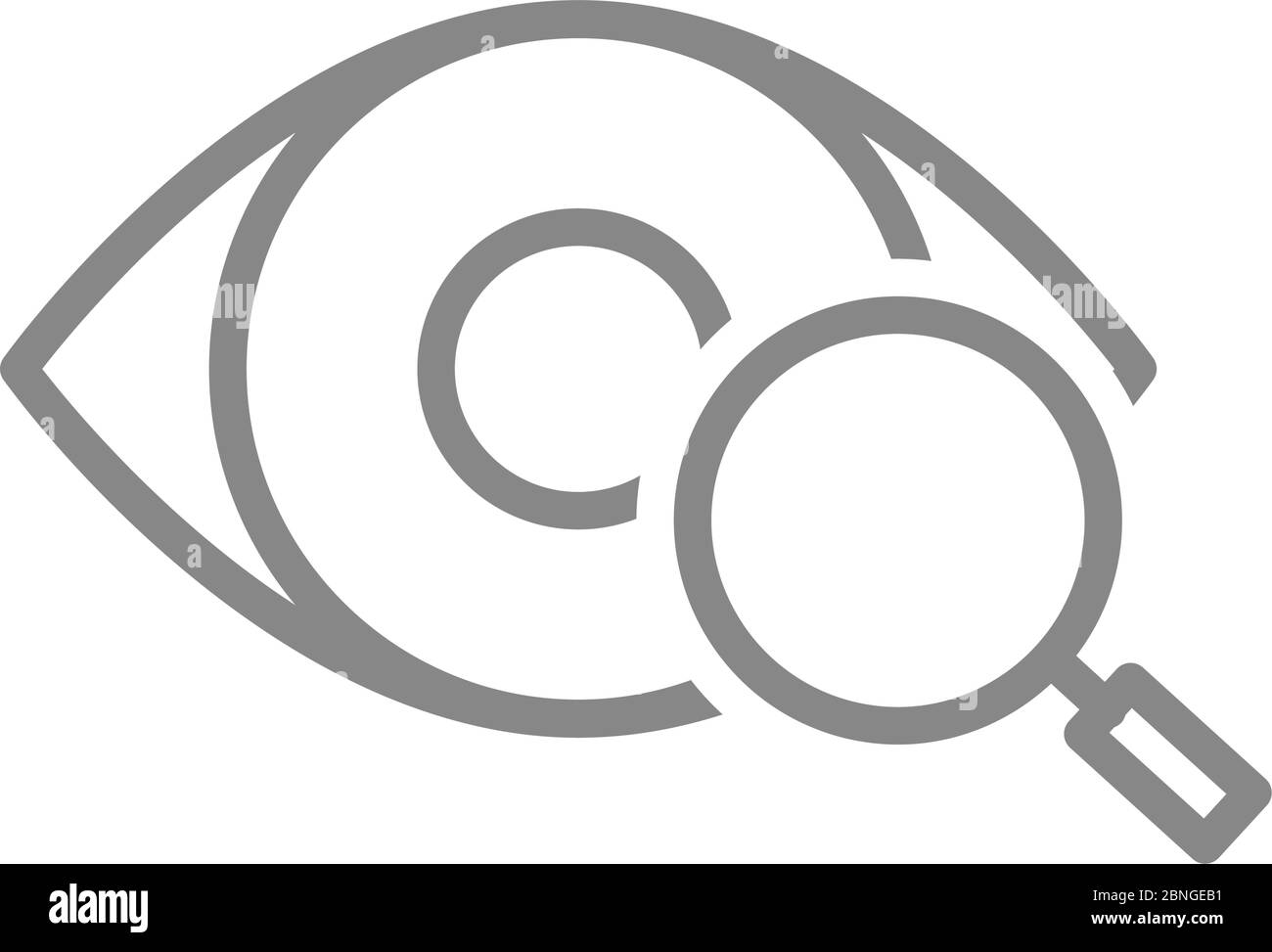 Occhio umano con icona a linea di lente di ingrandimento. Ricerca visiva del sistema, simbolo di prevenzione delle malattie Illustrazione Vettoriale