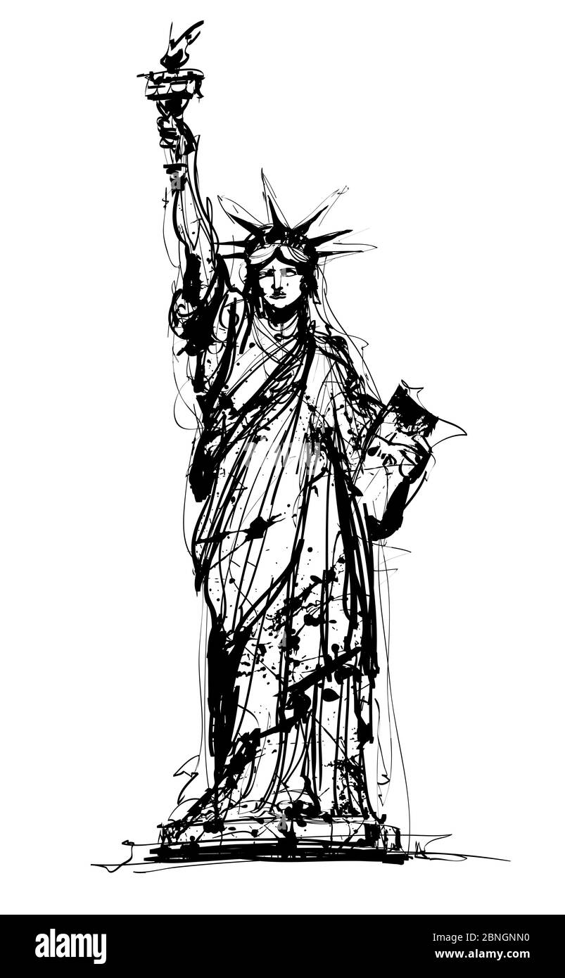 Statua della libertà, New York, USA - illustrazione vettoriale (ideale per la stampa su tessuto o carta, poster o carta da parati, decorazione della casa) Illustrazione Vettoriale