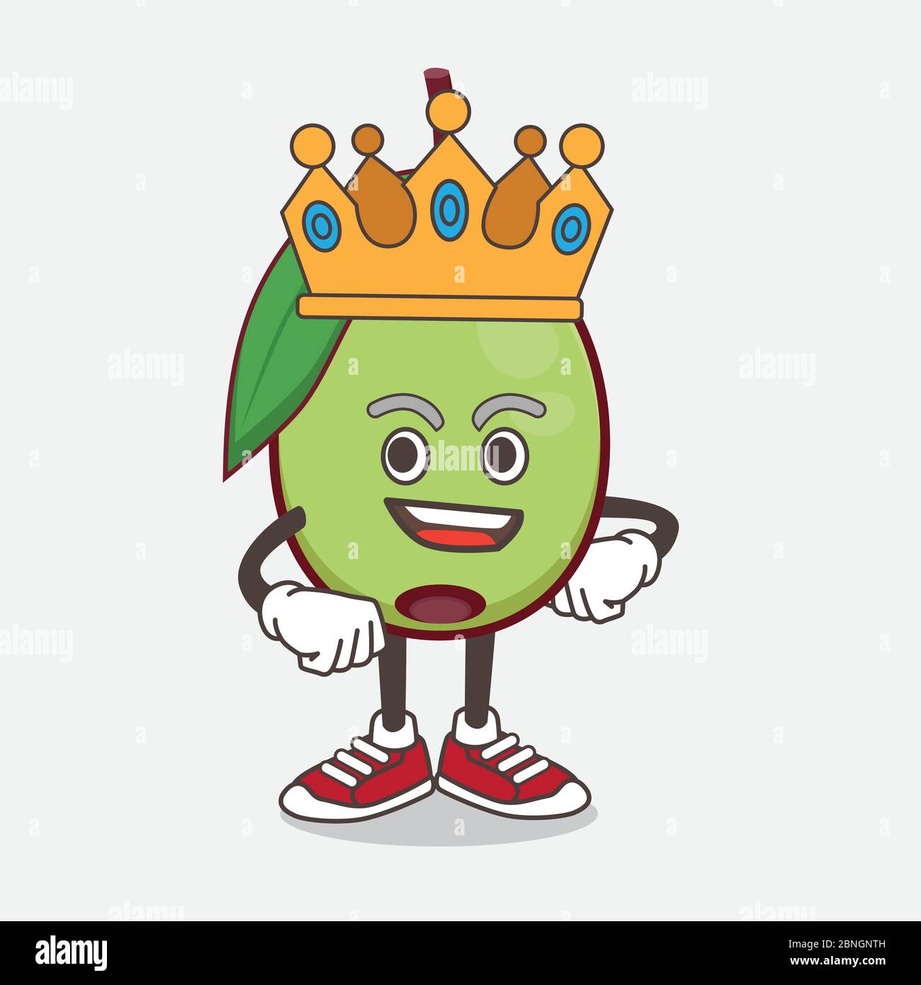 Un'illustrazione del carattere mascotte cartoon di frutta di Oliva stilizzato di Re sul disegno mascotte cartoon Illustrazione Vettoriale