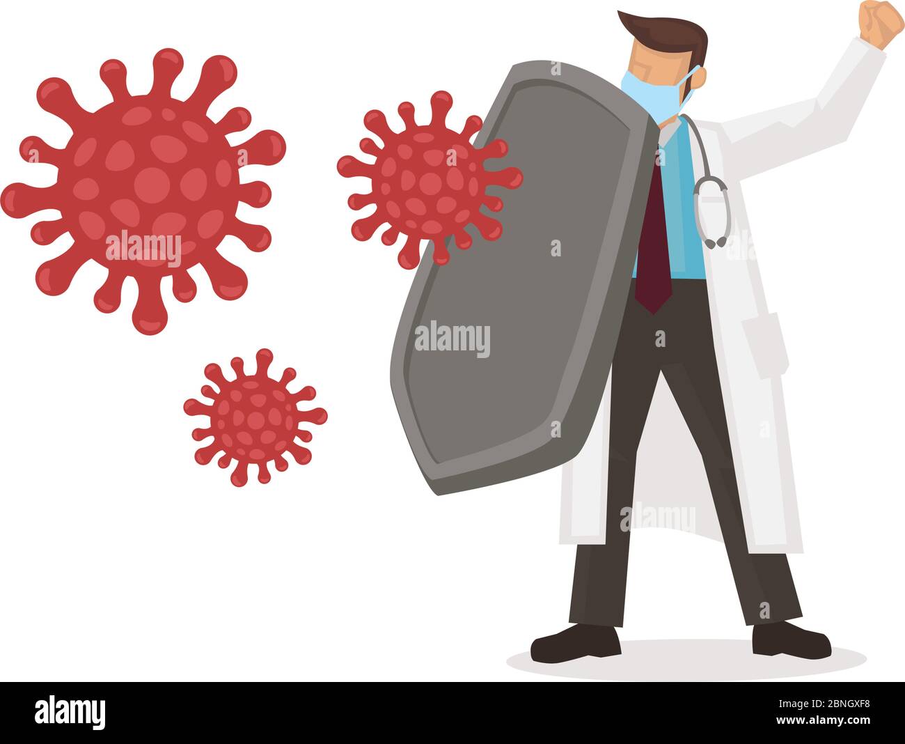 Medico con uno scudo protettivo contro il coronavirus. Concetto di epidemia o pandemica. Illustrazione vettoriale Illustrazione Vettoriale