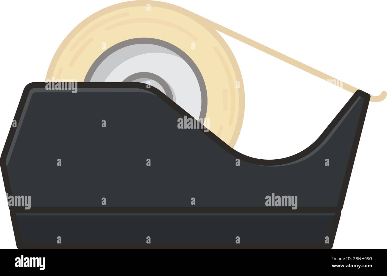 Illustrazione vettoriale del distributore di nastro adesivo per il giorno del nastro cellofano il 27 maggio. Simbolo dell'apparecchiatura per ufficio isolata. Illustrazione Vettoriale