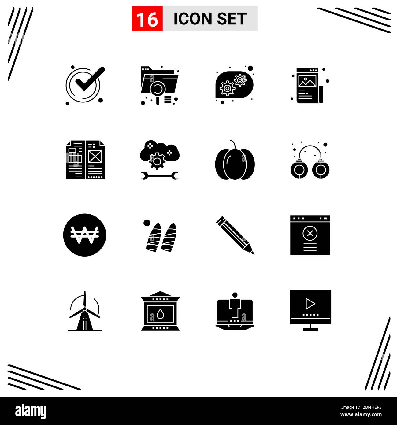 Pacchetto icone vettoriali di stock da 16 simboli e segni di linea per libri, grafici, file, progettazione, grafica elementi di disegno vettoriale editabili Illustrazione Vettoriale