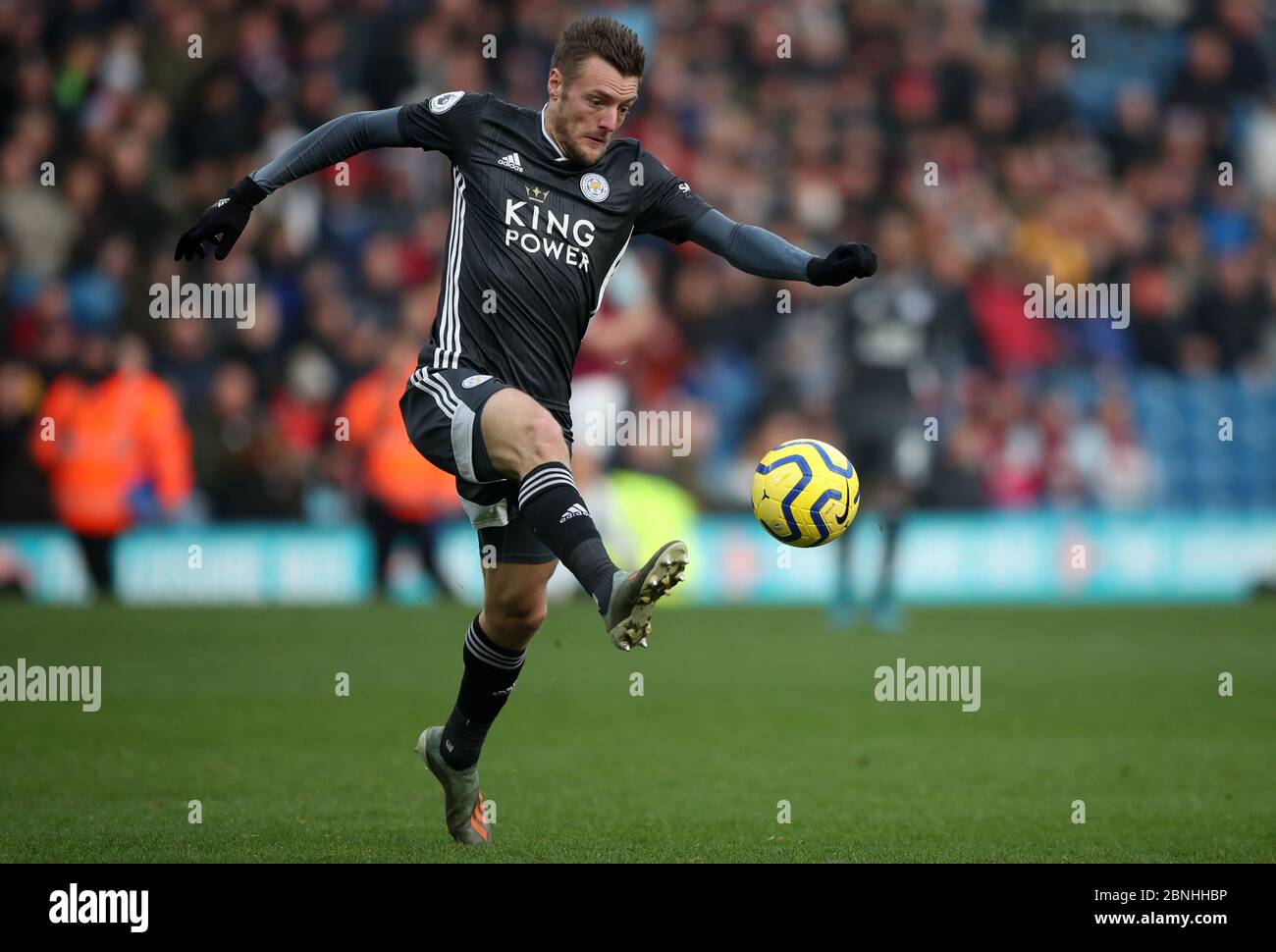 Il Leicester City's Jamie Vardy durante il match di Premier League a Turf Moor, Burnley. Foto Stock