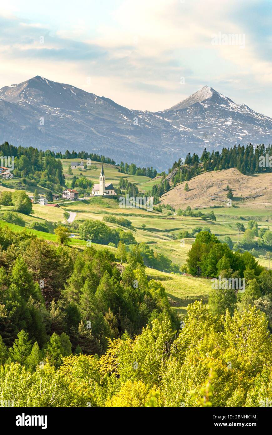 Valle Oberhalbstein, anche chiamato Surses, a Grigioni, Svizzera. | rätoromanisch und offiziell Surses, ist ein tal im Kanton Graubün Foto Stock