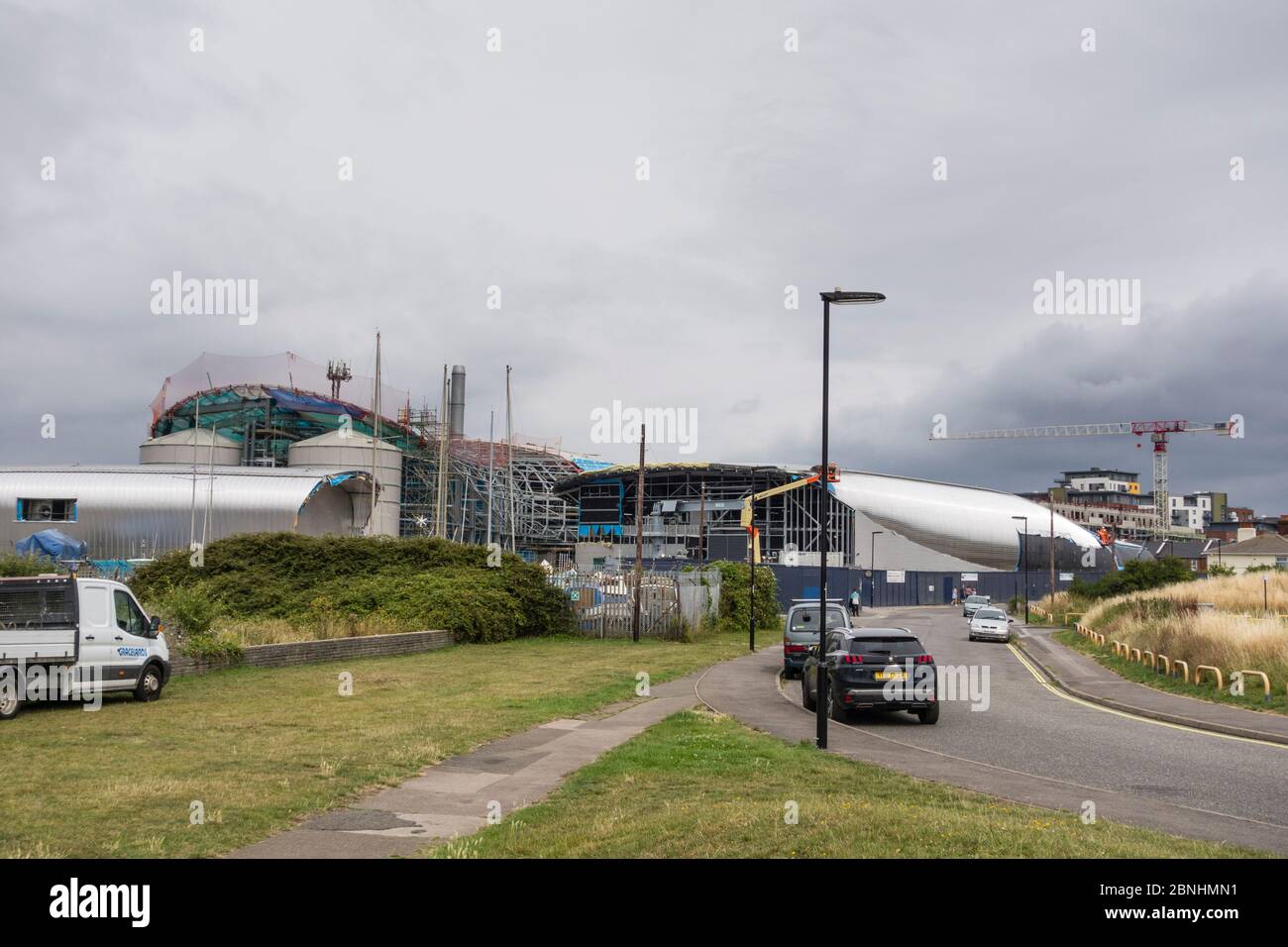 Woolston Wastewater Treatment lavora nel processo di modernizzazione, Southhampton, Hampshire, Regno Unito Foto Stock