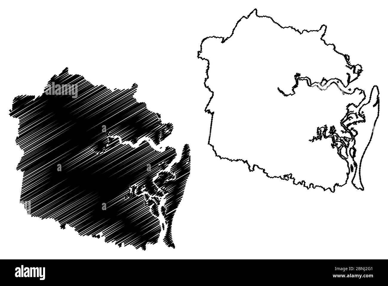 Camden County, Georgia (Stati Uniti, Stati Uniti d'America, Stati Uniti, Stati Uniti, Stati Uniti) mappa illustrazione vettoriale, schizzo di scarabocchio mappa Camden Illustrazione Vettoriale