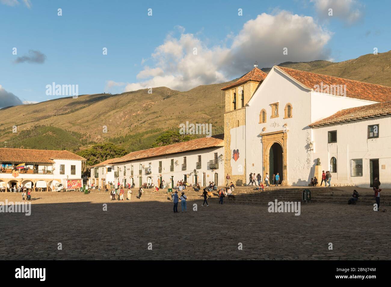 Plaza Mayor, Villa de Leyva, Boyaca, Colombia, Sud America Foto Stock