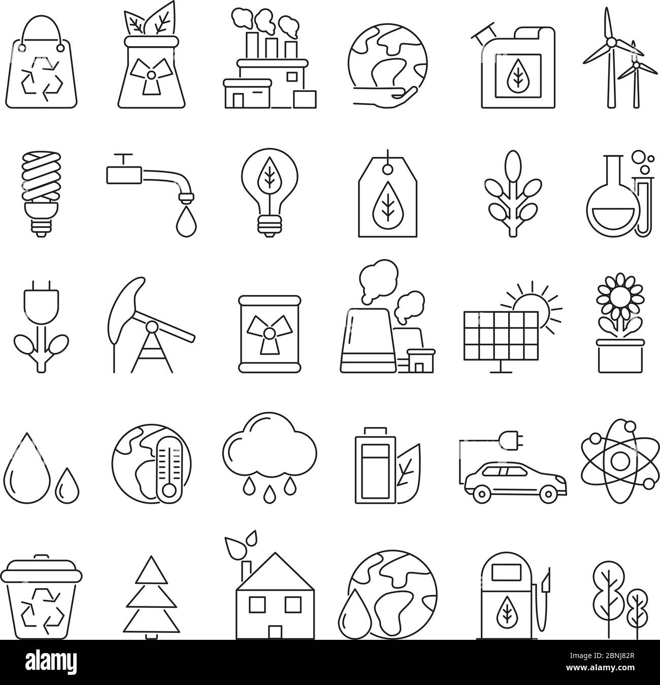 Simboli ECO in stile mono-linea. Set di immagini industriali ed ecologiche Illustrazione Vettoriale