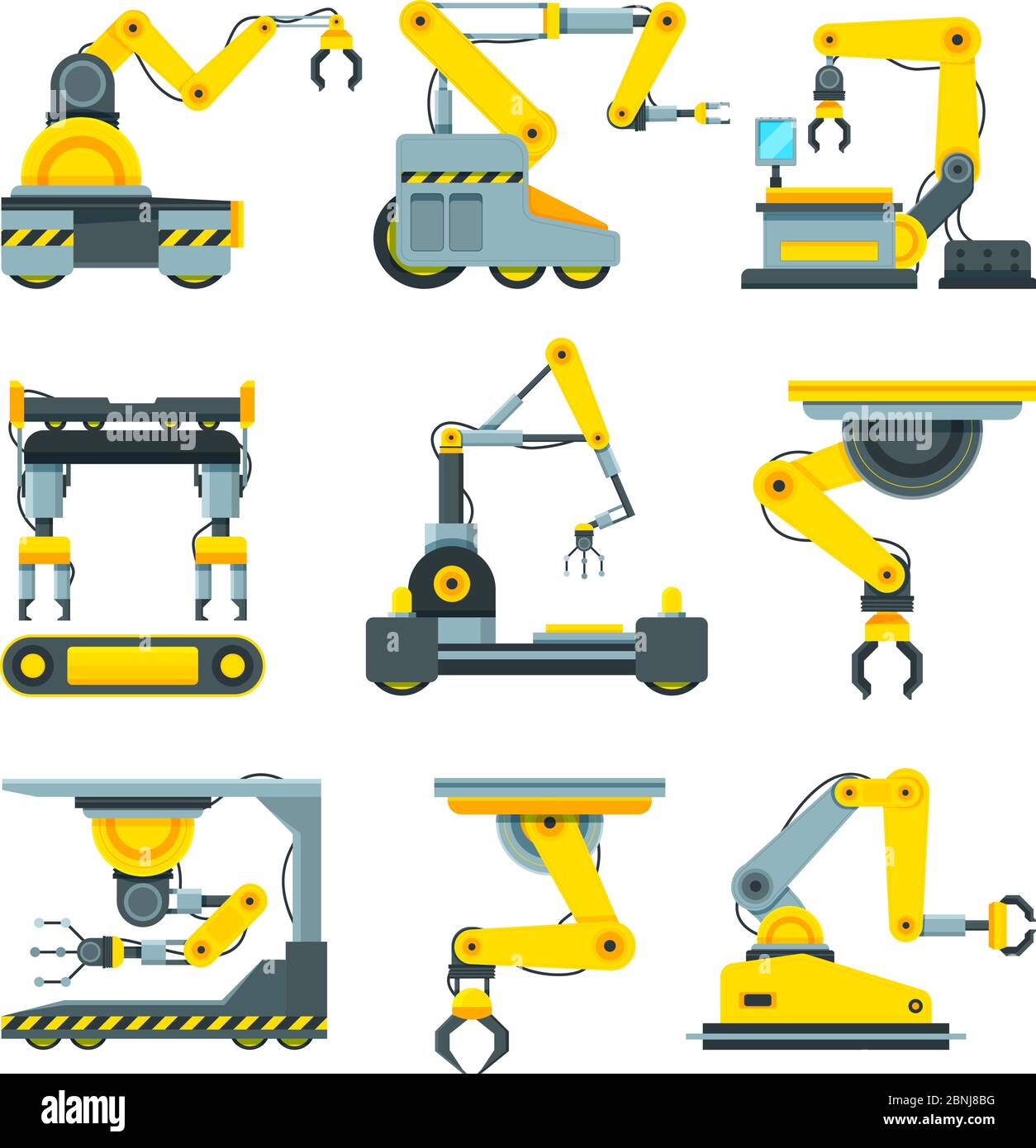 Mani robotizzate per l'industria delle macchine. Illustrazioni di apparecchiature meccaniche industriali Illustrazione Vettoriale