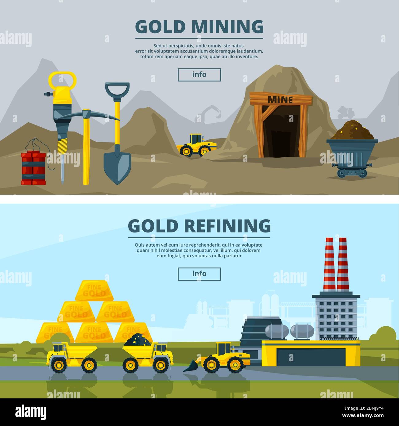 Banner vettoriali con illustrazioni del settore minerario Illustrazione Vettoriale