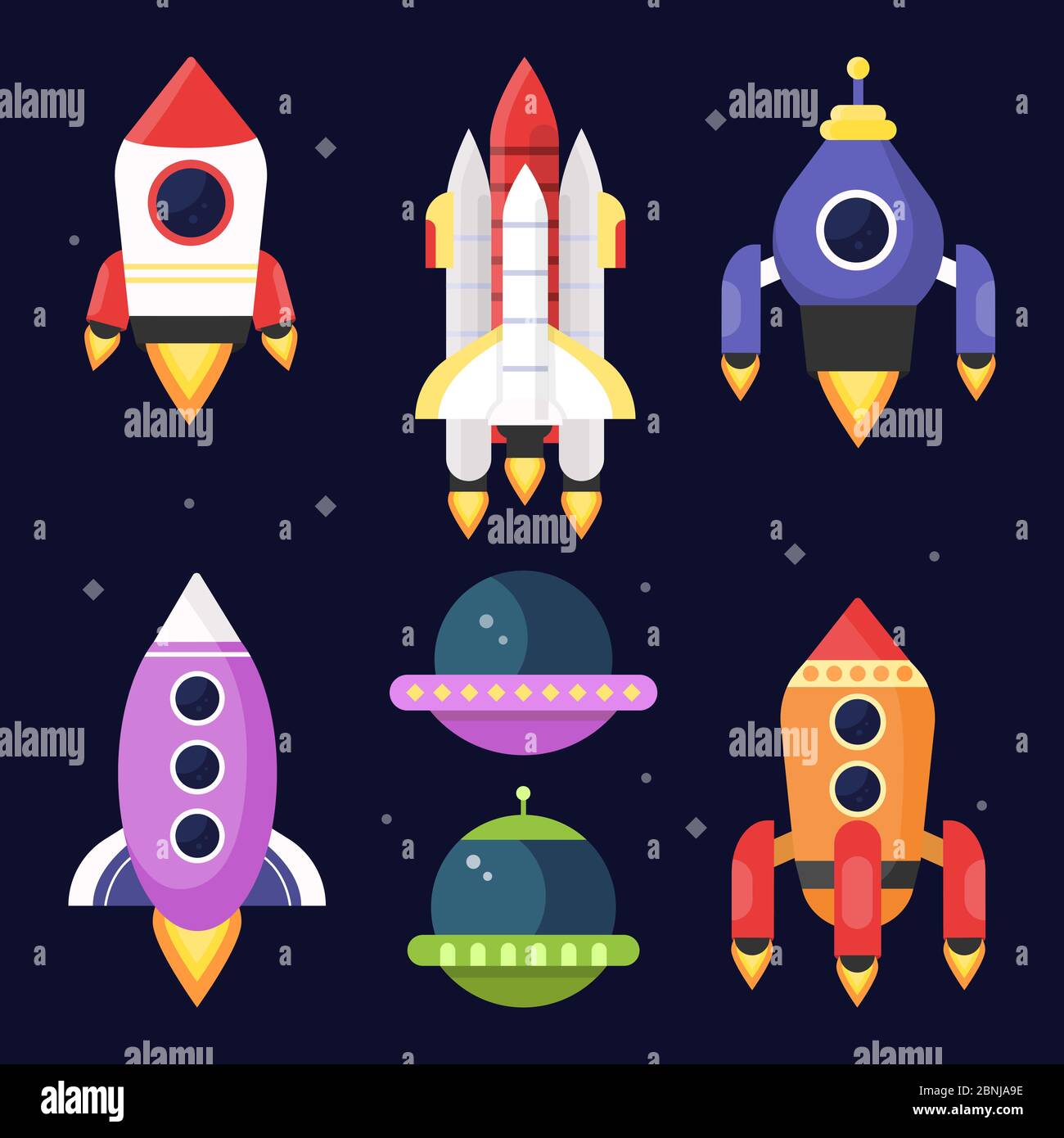 Illustrazioni dello spazio con navette. Immagini vettoriali Illustrazione Vettoriale