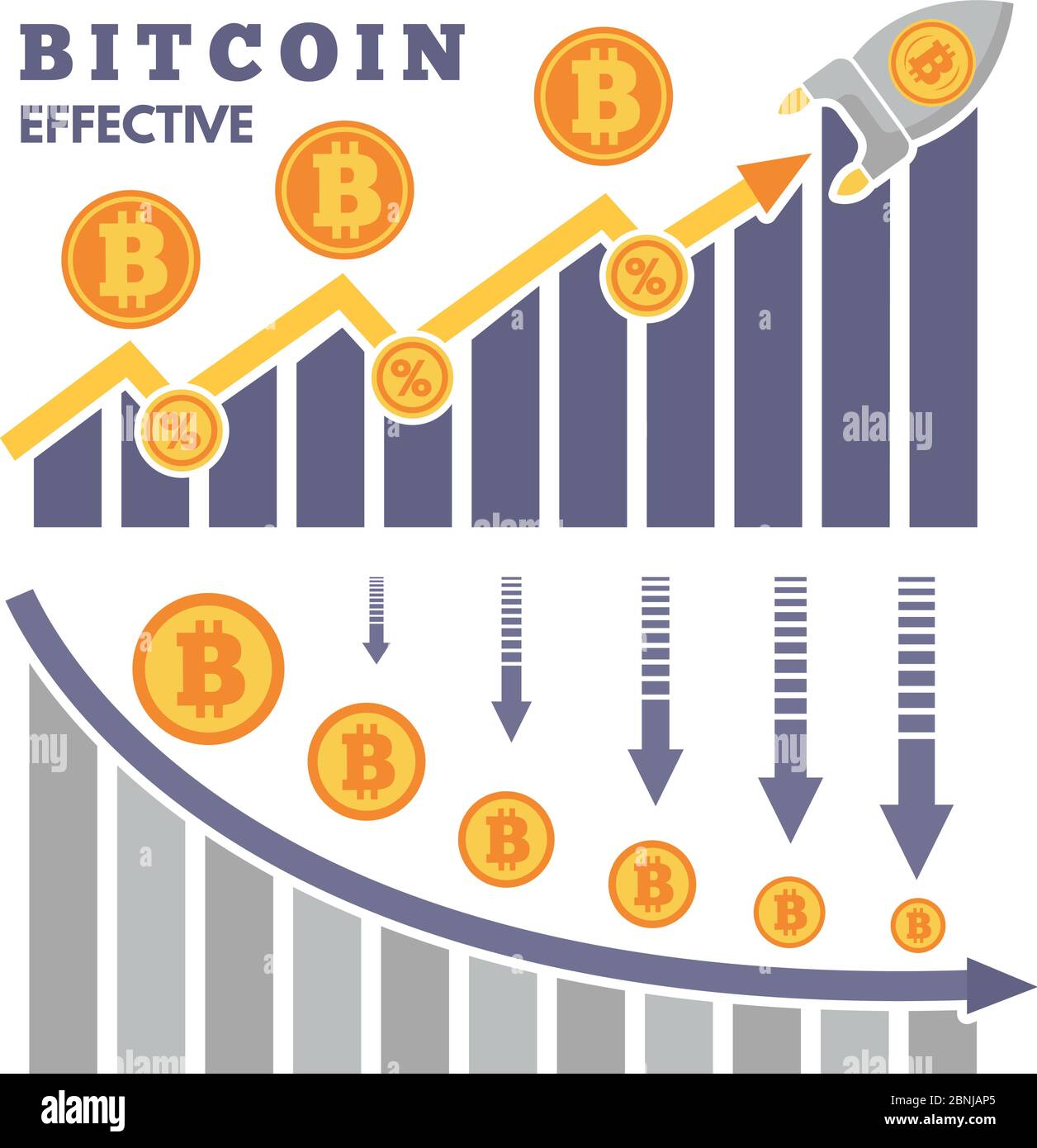 L'aumento e la caduta di bitcoin in cambio di criptovaluta Illustrazione Vettoriale