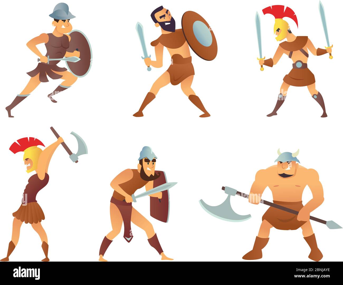 Cavalieri o gladiatori di Roma in diverse posizioni d'azione Illustrazione Vettoriale