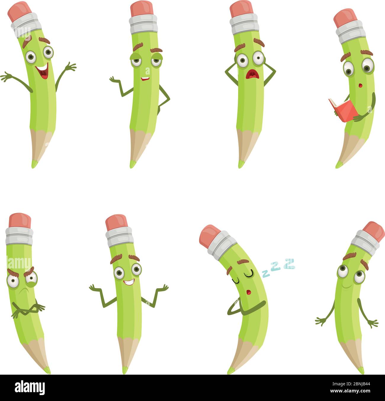 Illustrazioni di matite cartoon con diverse emozioni Illustrazione Vettoriale