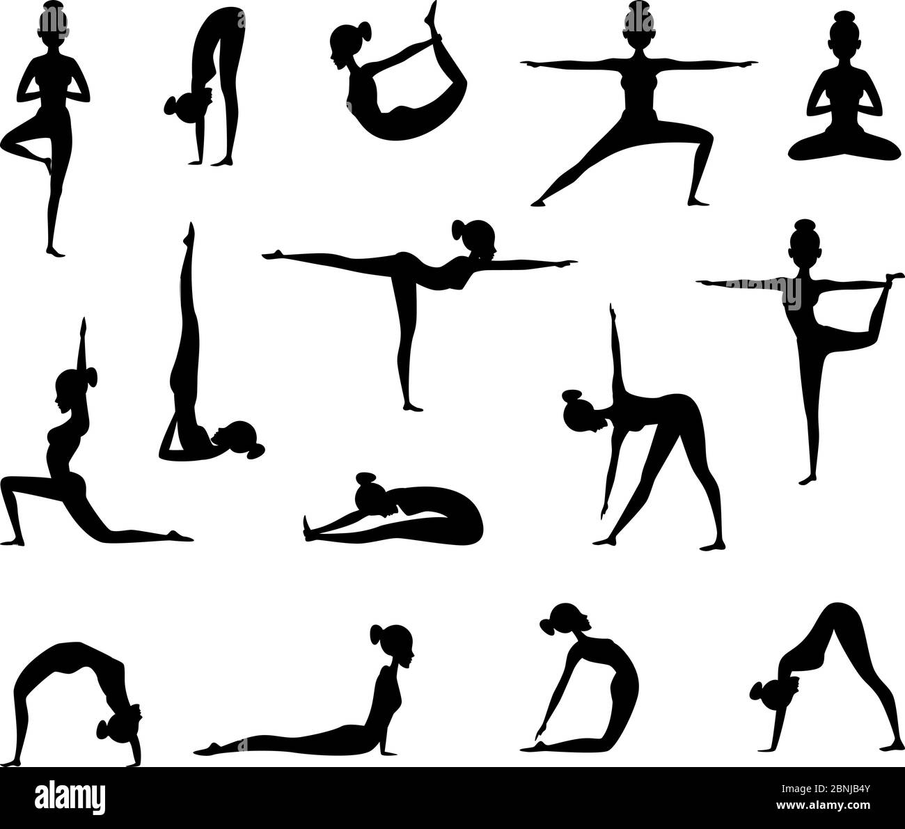 Silhouette di donna che fa yoga. Collezione vettoriale di immagini sportive Illustrazione Vettoriale