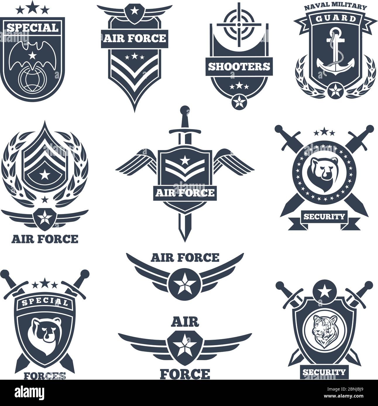 Emblemi e badge per forze aeree e terrestri Illustrazione Vettoriale