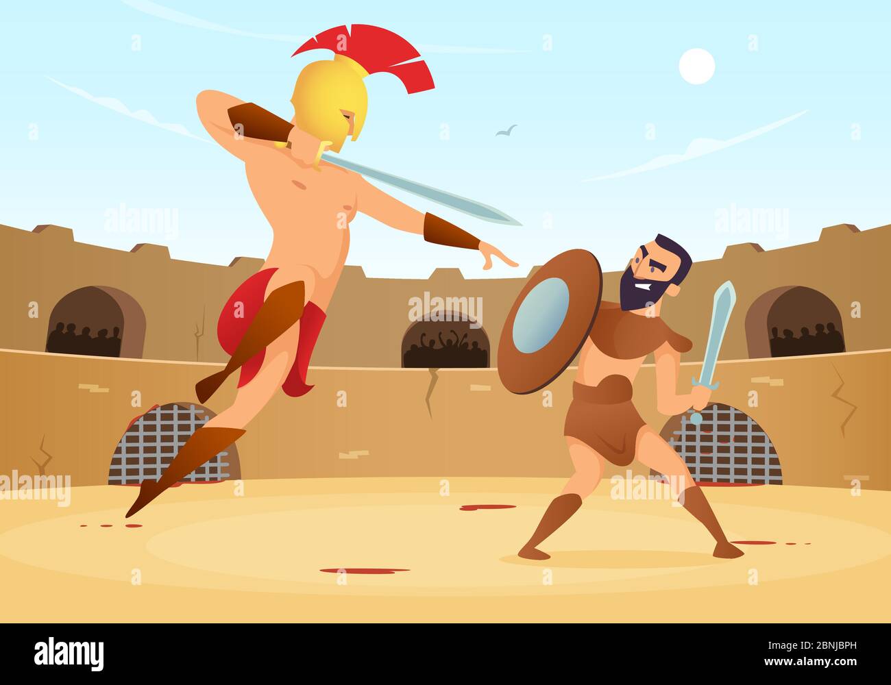 Guerrieri spartani che combattono nell'arena dei gladiatori Illustrazione Vettoriale