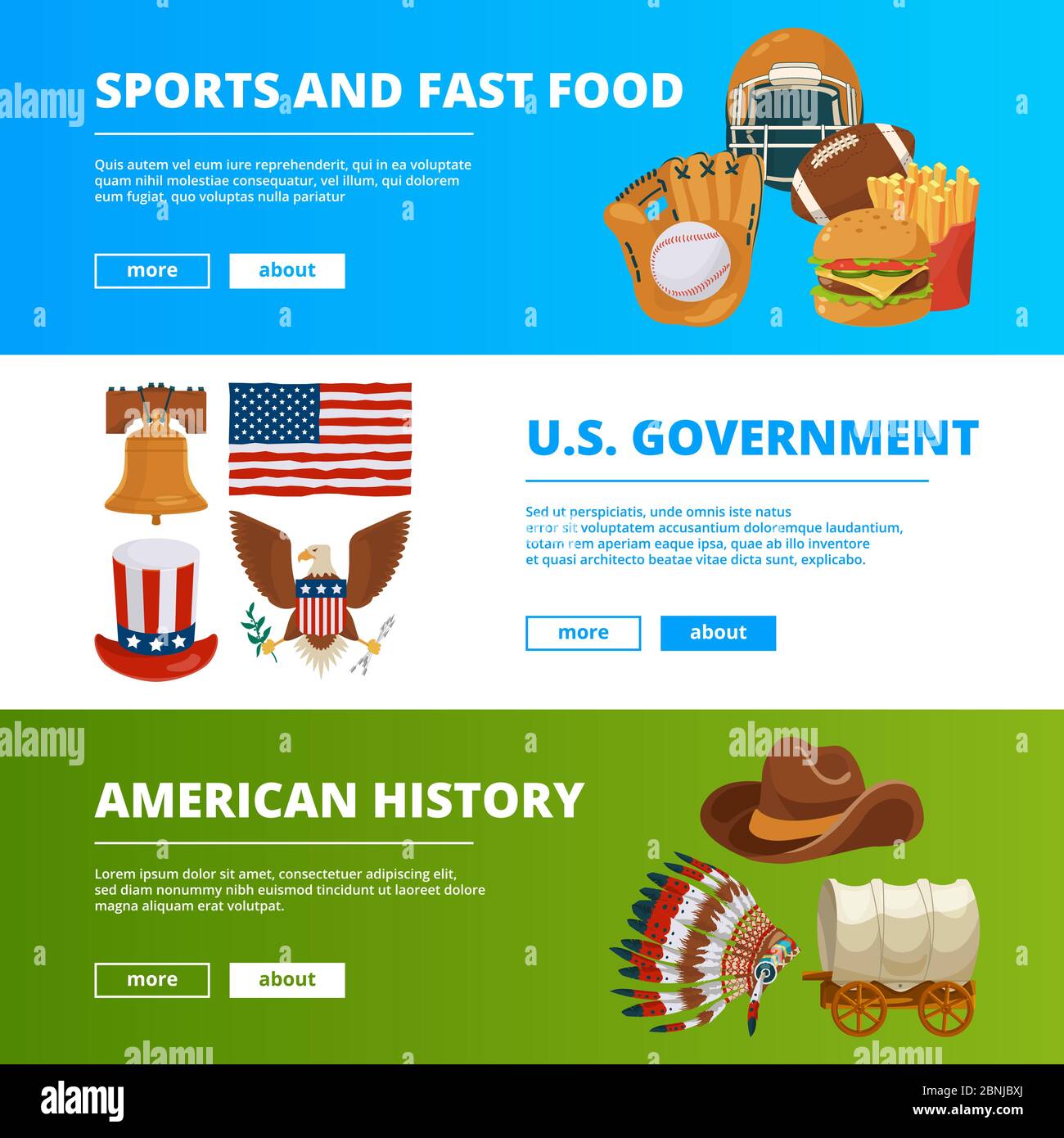 Banner con simboli della cultura americana Illustrazione Vettoriale