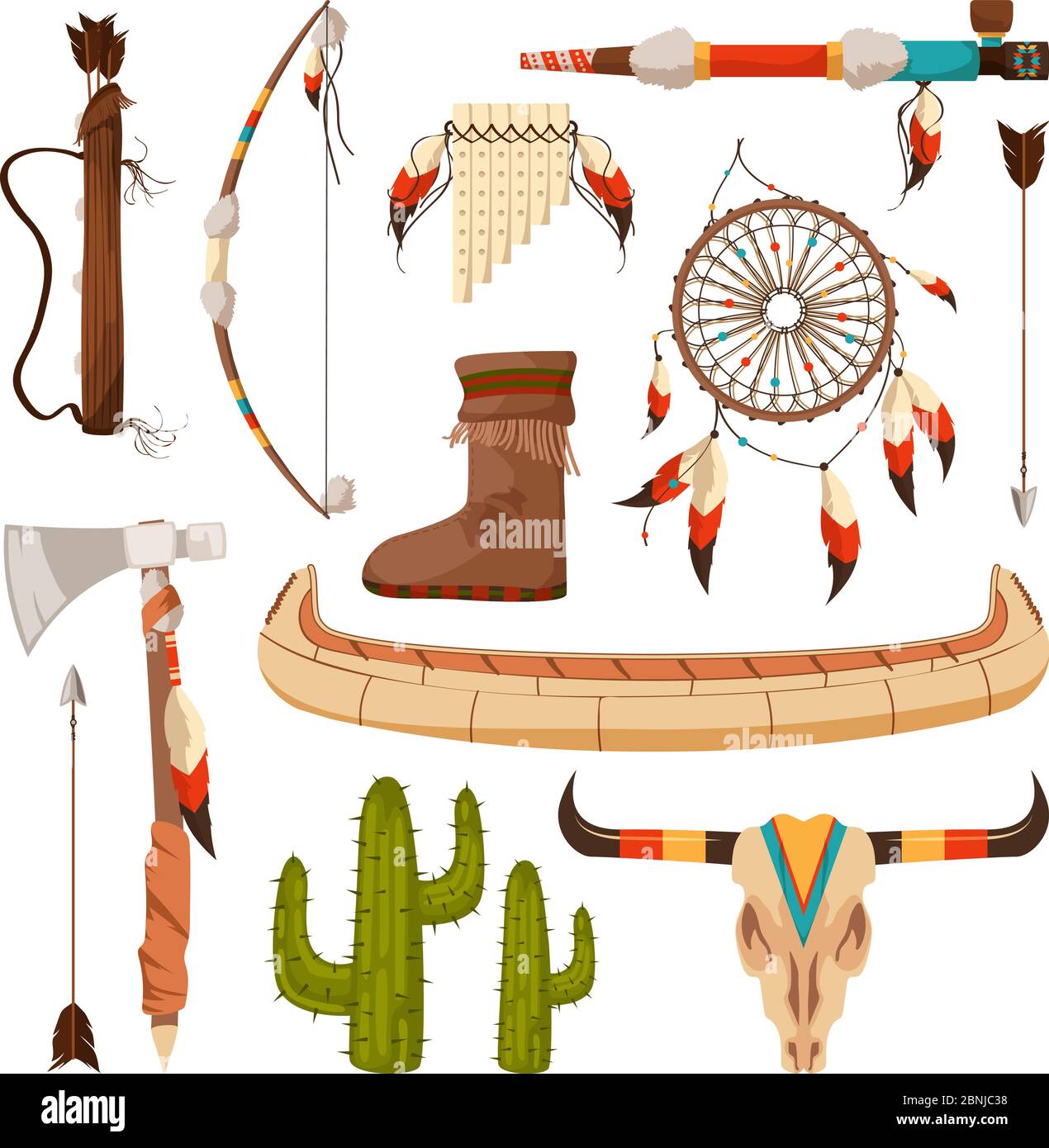 Elementi etnici e tribali e simboli degli indiani americani Illustrazione Vettoriale
